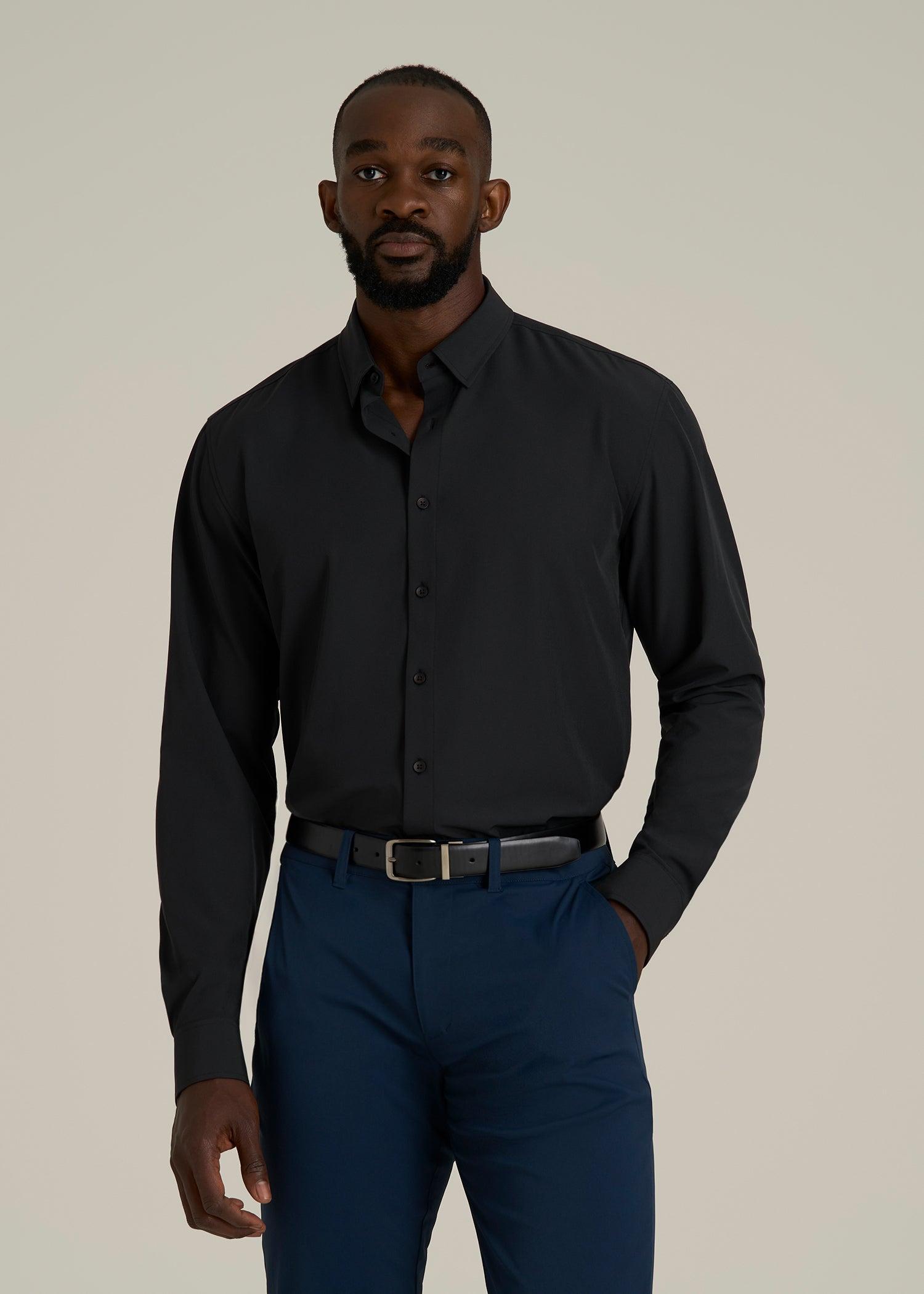 Traveler Stretch Dress Shirt for Tall Men in Black Male Product Image