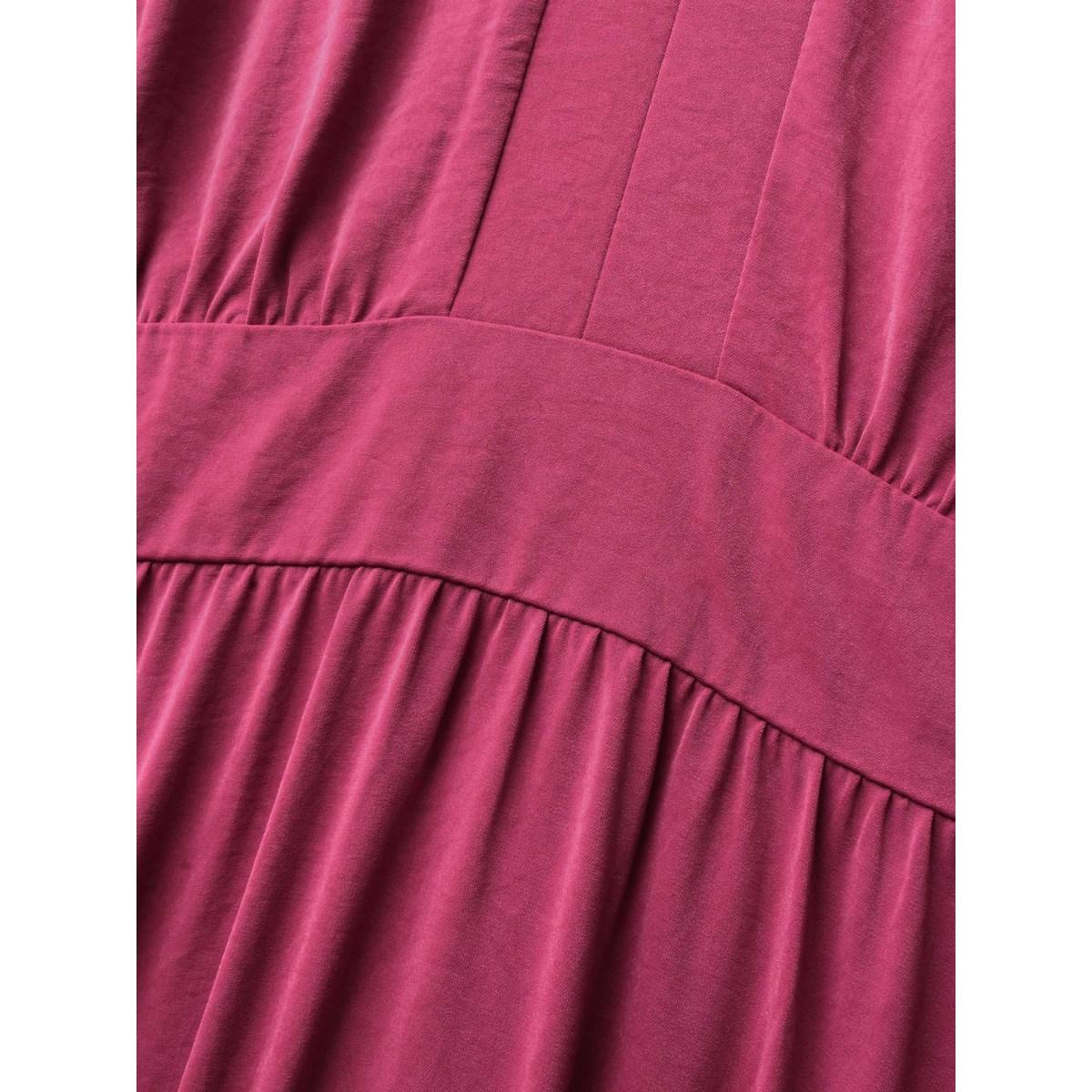 Plus Size RedViolet Notched Collar Gathered Lantern Sleeve Blouse Women Elegant Long Sleeve Notched collar Everyday Blouses BloomChic 22-24/3X Product Image