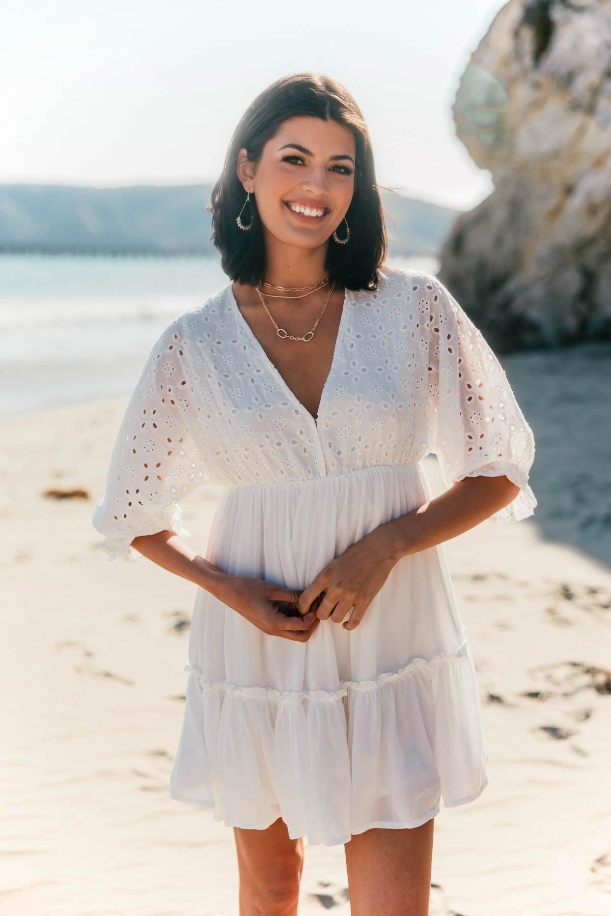 Chloe White Eyelet Tiered Mini Dress - FINAL SALE Product Image