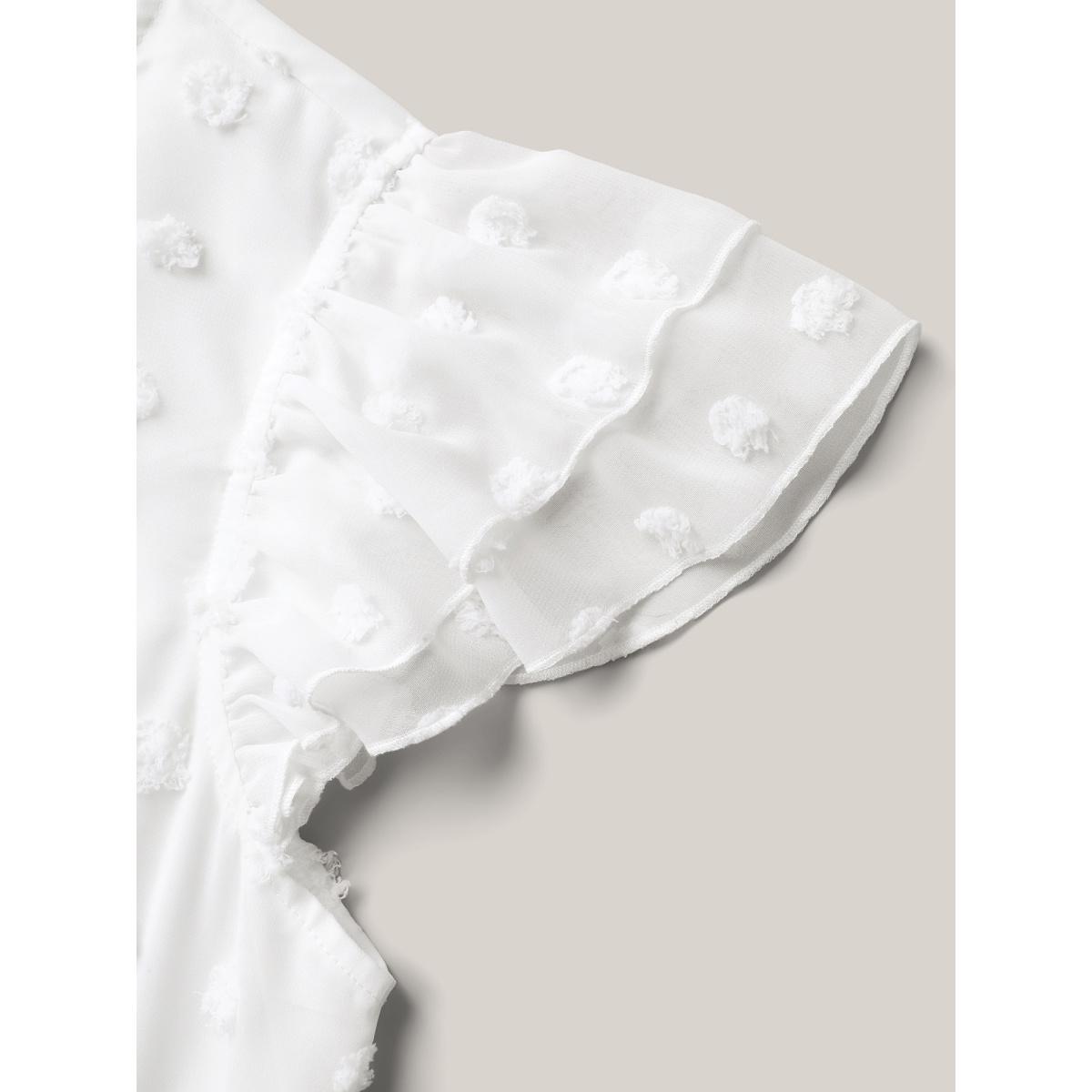 Plus Size Textured Plain Tiered Ruffles Sleeve Dress Originalwhite Women Elegant Woven ribbon&lace trim Round Neck Cap Sleeve Curvy BloomChic 12/L Product Image