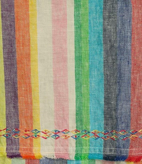 John Mark Plus Size Embroidered Yarn-Dye Stripe Crew Neck Short Ruffle Hi-Low Hem Top Product Image