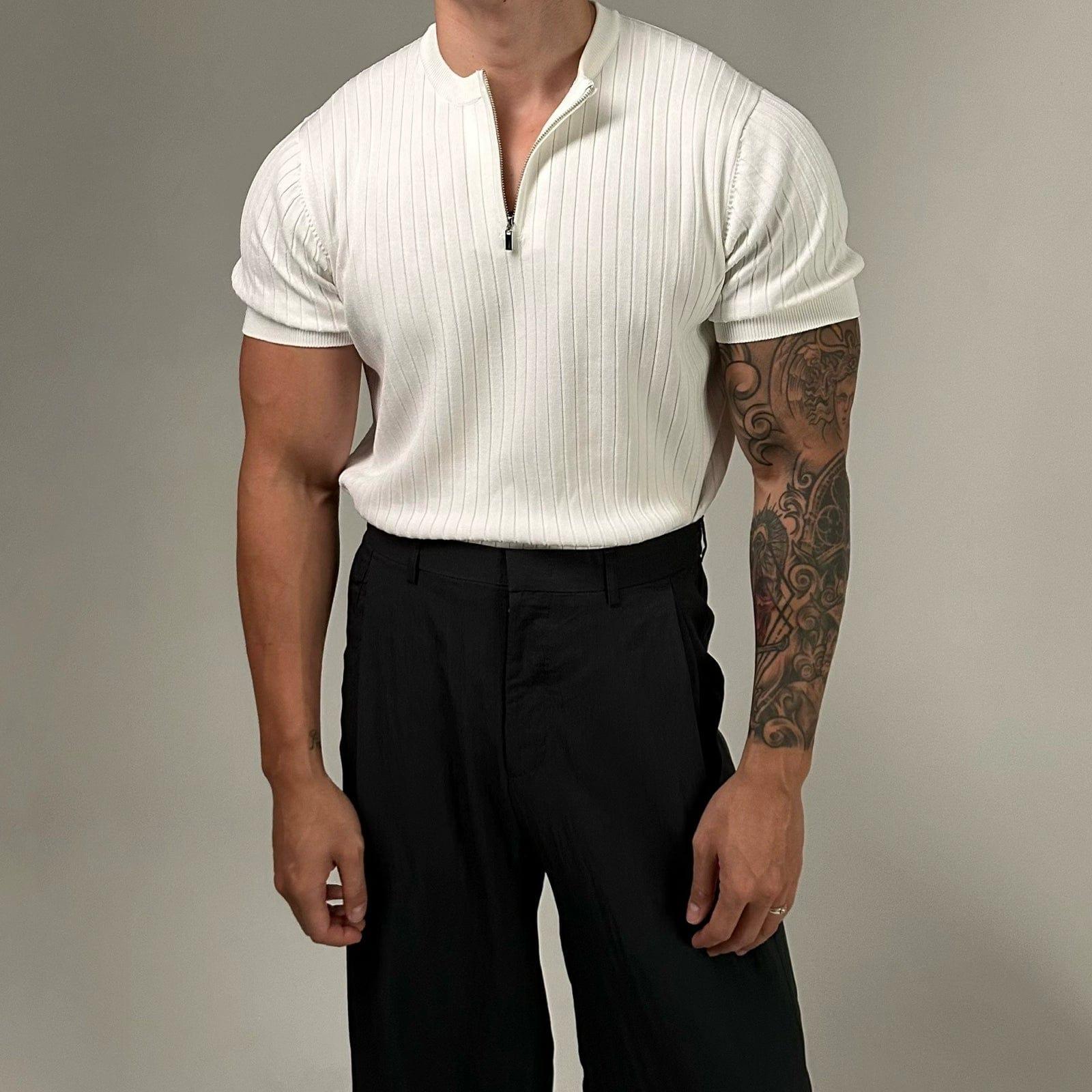 RT No. 11776 KNITTED VERTICAL ZIP-UP SLIM SHORT SLEEVE Product Image