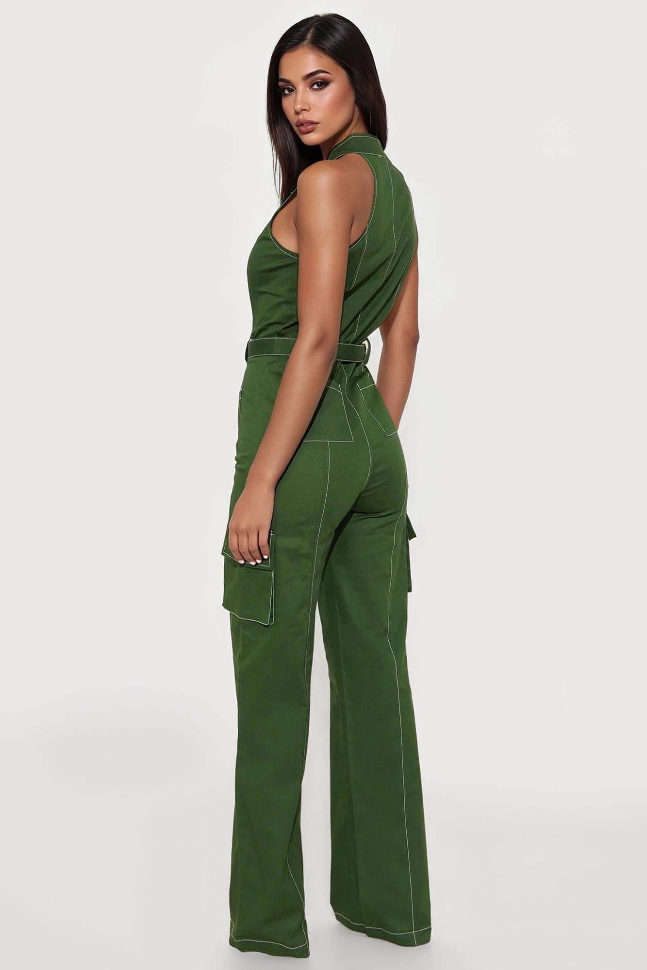 Naya Twill Zip Up Jumpsuit - Green Female Product Image