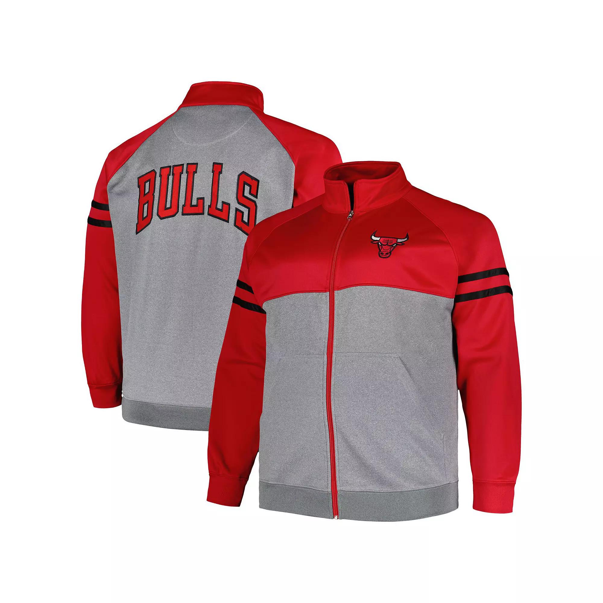 Men's Fanatics Branded Red/Heather Gray Chicago Bulls Big & Tall Pieced Stripe Raglan Full-Zip Track Jacket, Size: 2XB Product Image
