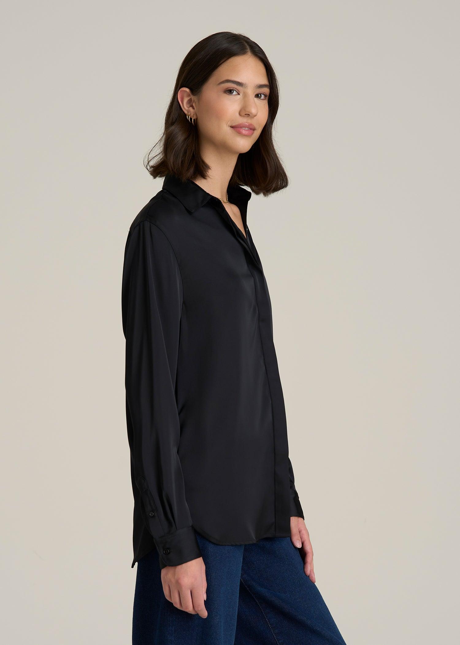Relaxed Button-Up Blouse for Tall Women in Black Female Product Image