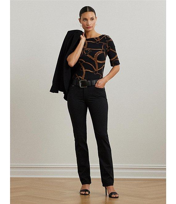 Lauren Ralph Lauren Belting Print Boat Neck Elbow Sleeve Fitted Tee Product Image