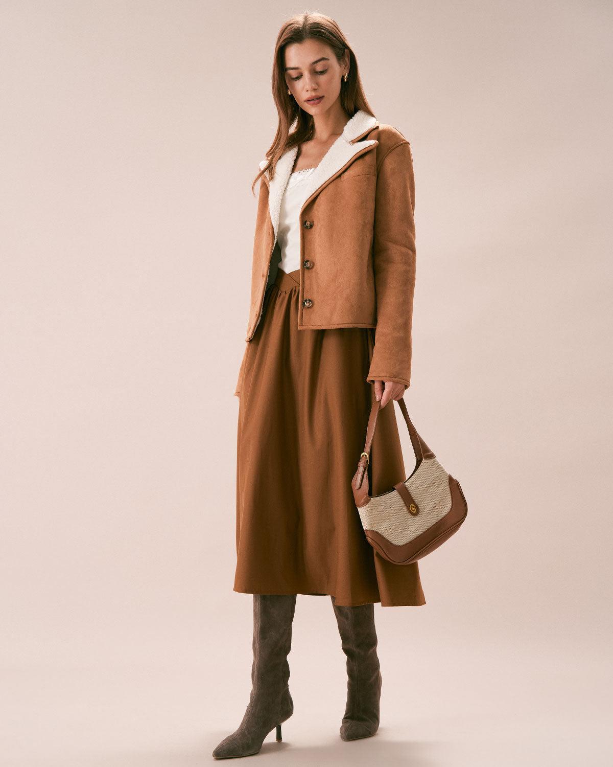 The Brown Lapel Single Breasted Suede Jacket Product Image