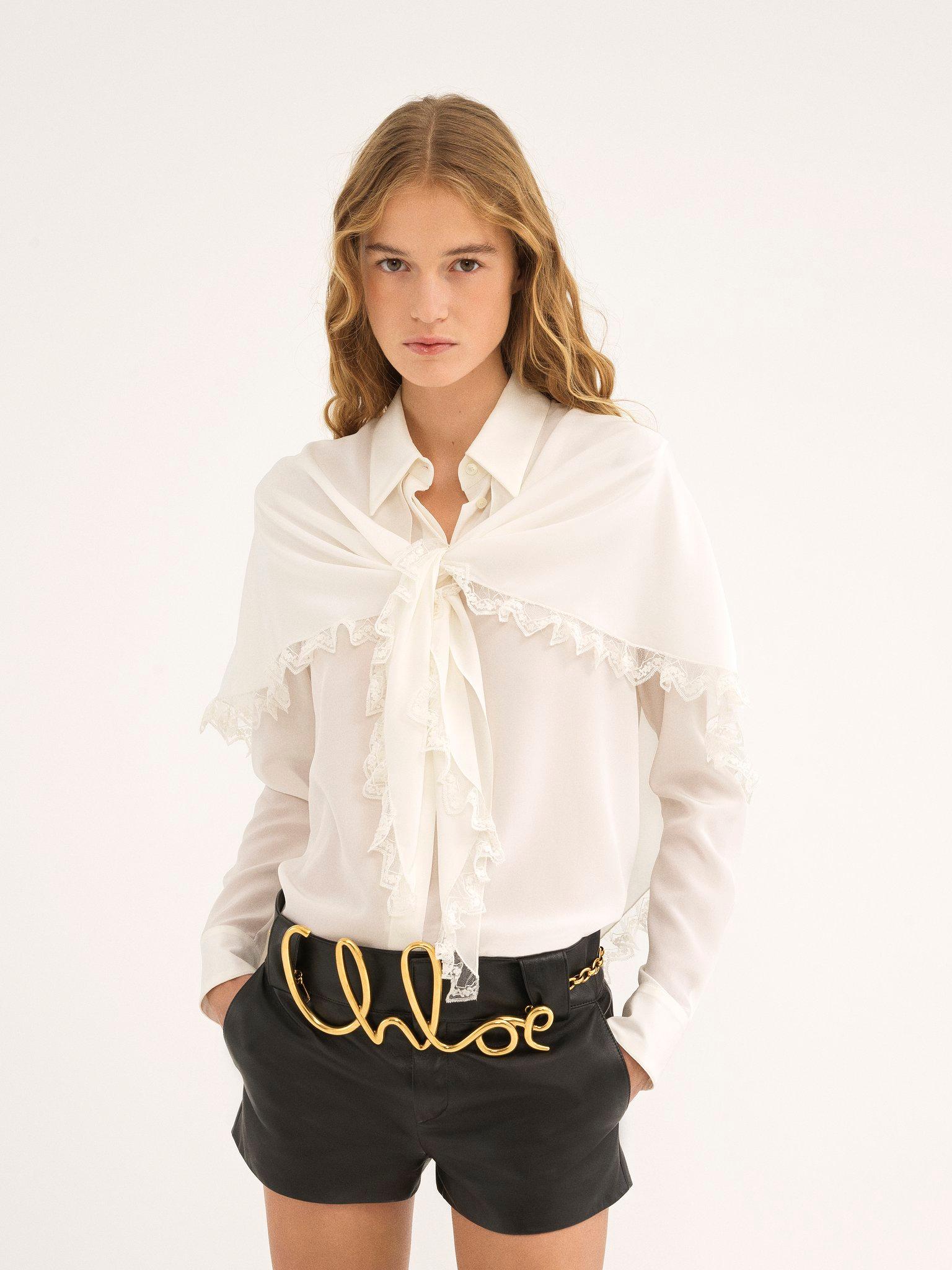 Knotted heritage cape blouse in silk Product Image