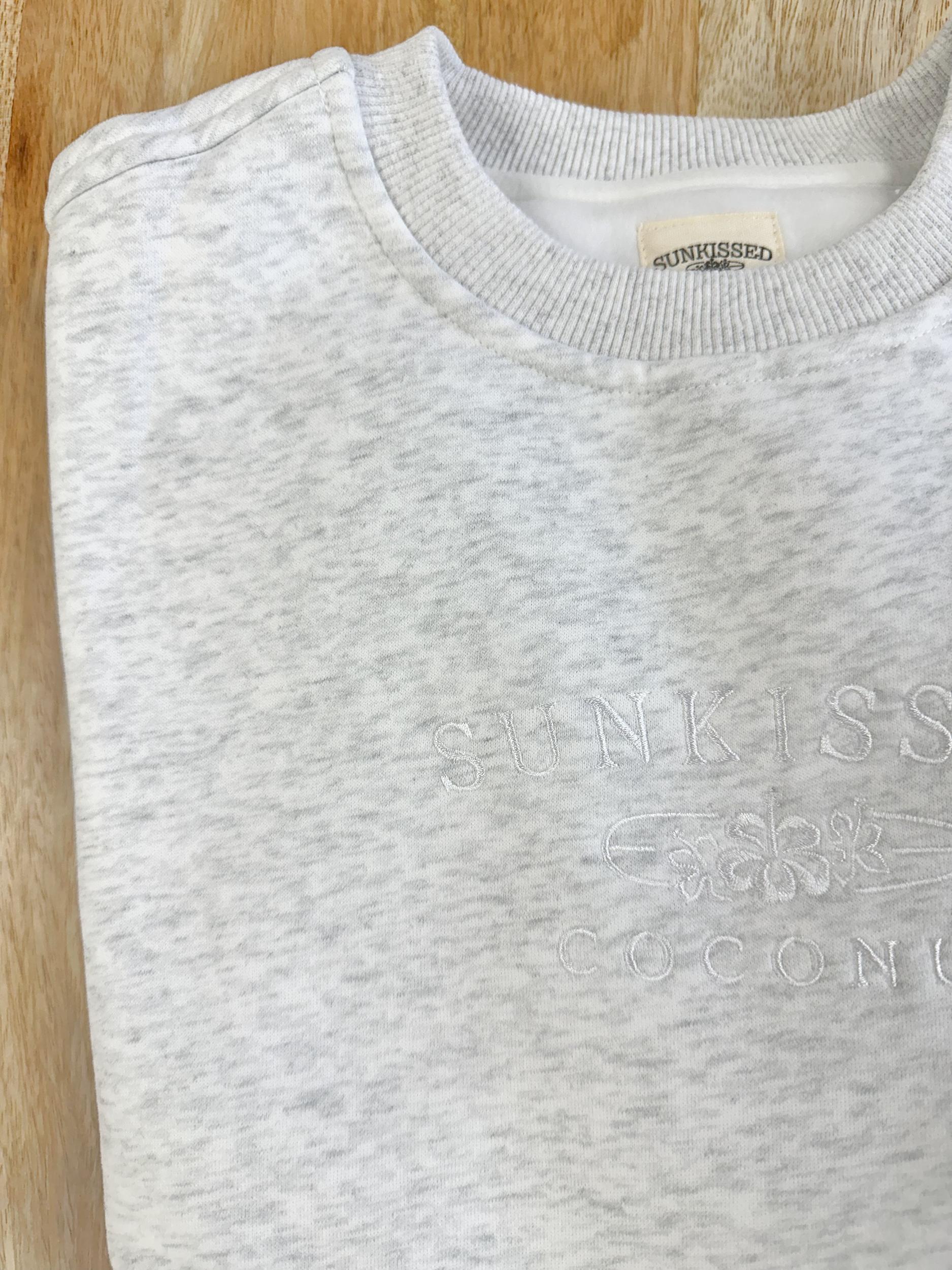 Pearl Grey and White Thread Sunkissedcoconut Embroider Sweatshirt Product Image