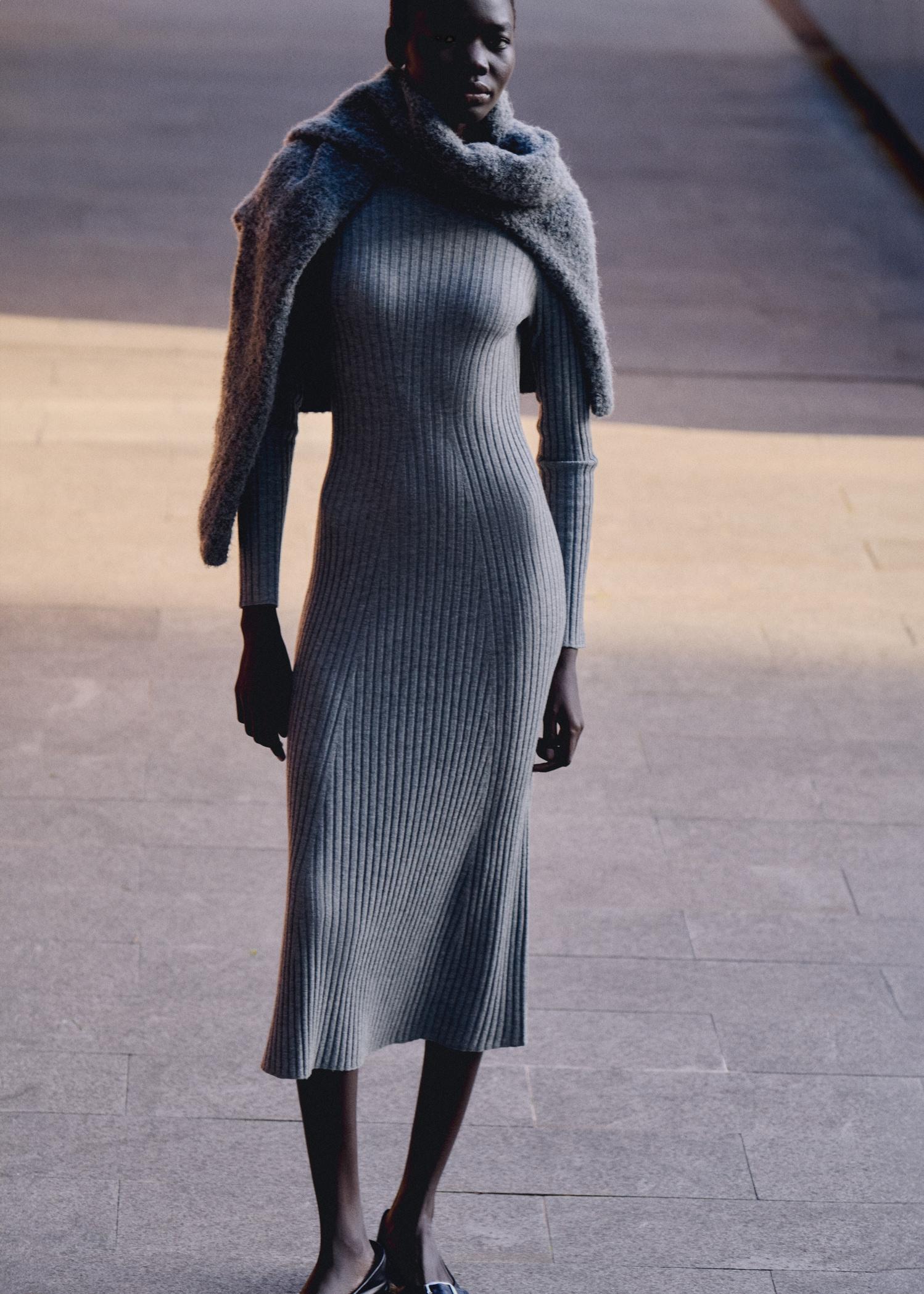 Flared knit dress with perkins collar - Women | MANGO USA Product Image