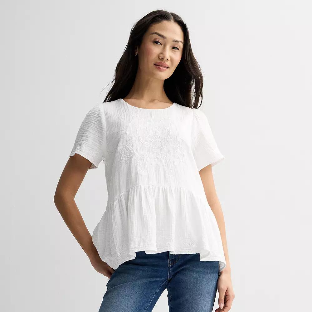 Women's Farmers Market Embroidered Peplum Top, Size: Small, Ivory Product Image