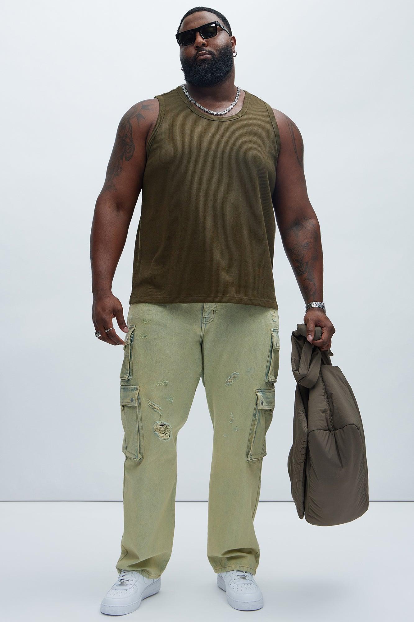 Kalel Textured Tank Top - Olive Product Image