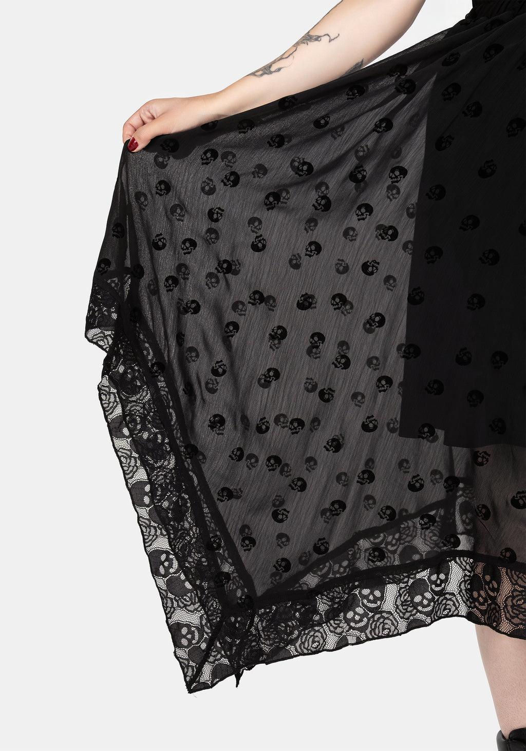 Bones Flocked Chiffon Handkerchief Hem Skirt Product Image