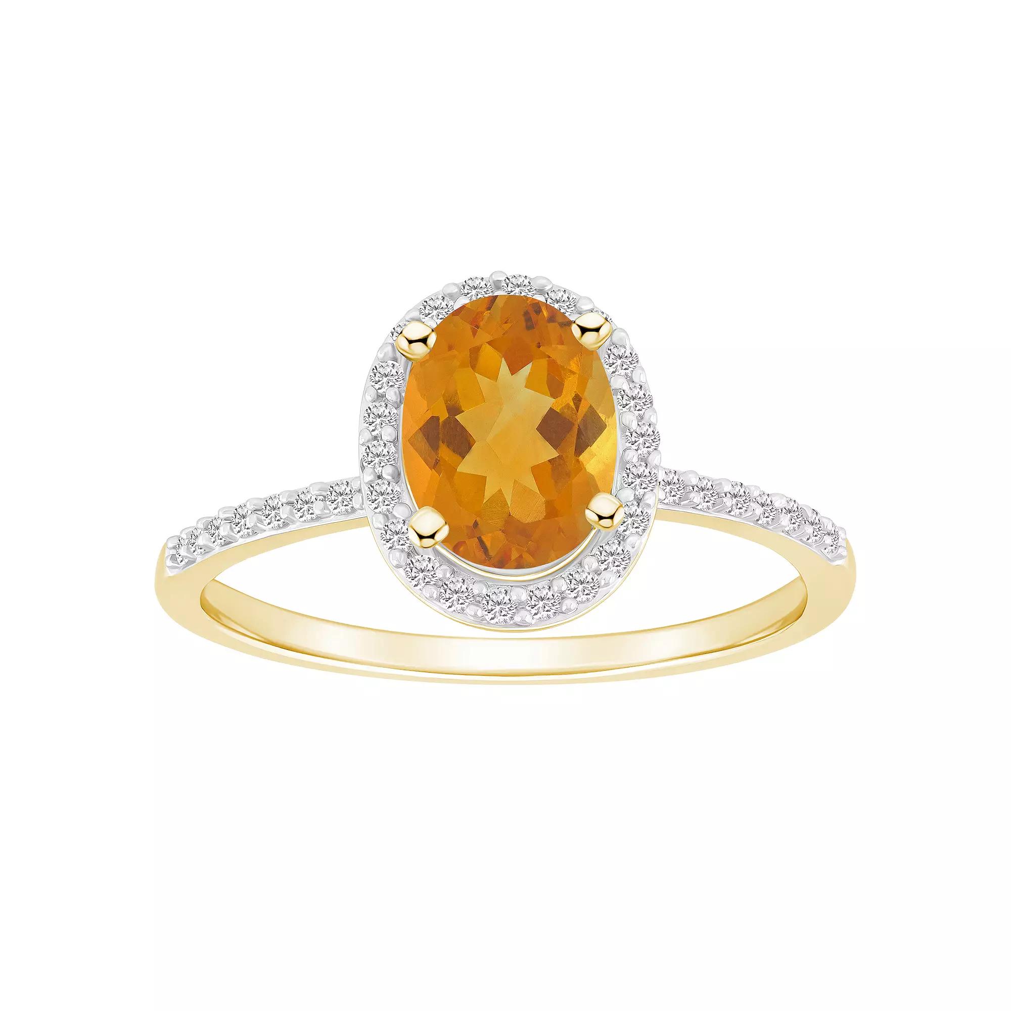 Celebration Gems 10k Gold 8 mm x 6 mm Oval Gemstone & Lab-Created White Sapphire Halo Ring, Women's, Citrine Product Image