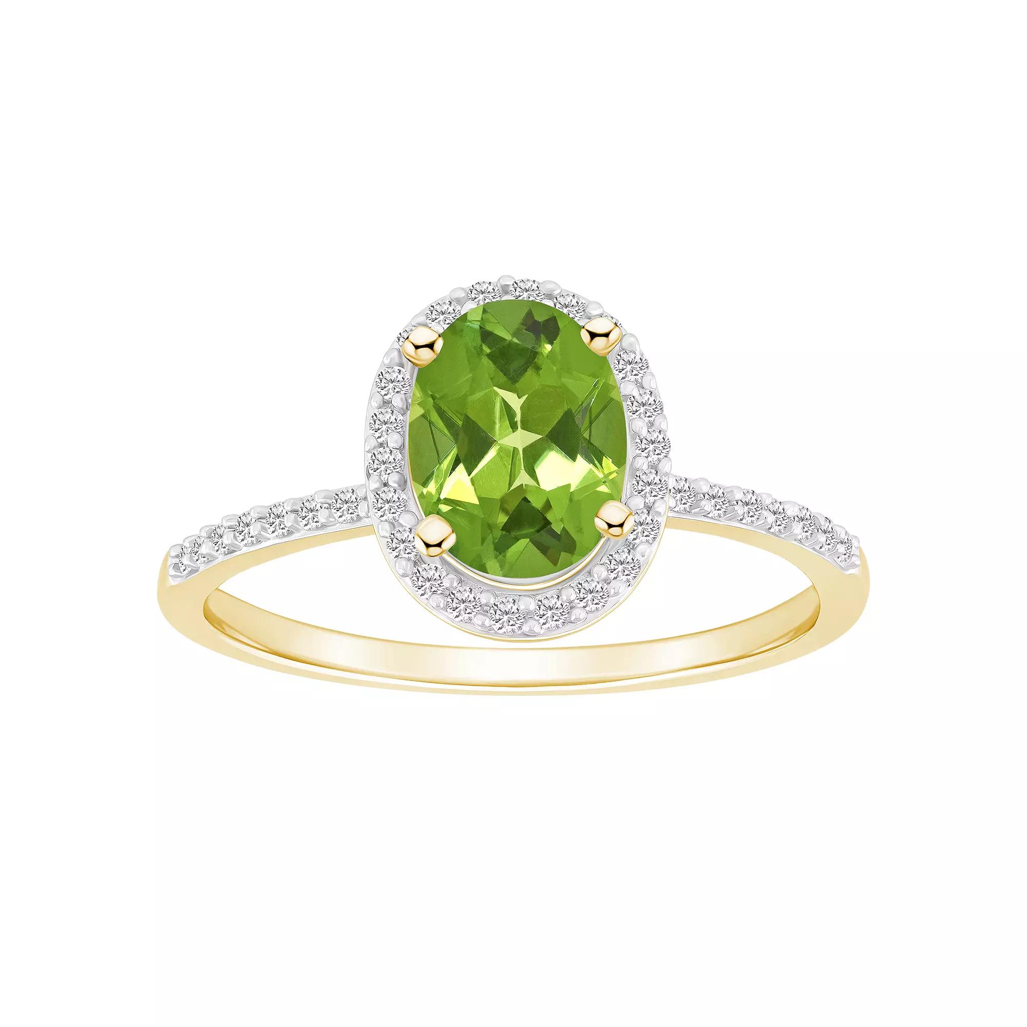 Celebration Gems 10k Gold 8 mm x 6 mm Oval Gemstone & Lab-Created White Sapphire Halo Ring, Women's, Size: 5, Peridot Product Image