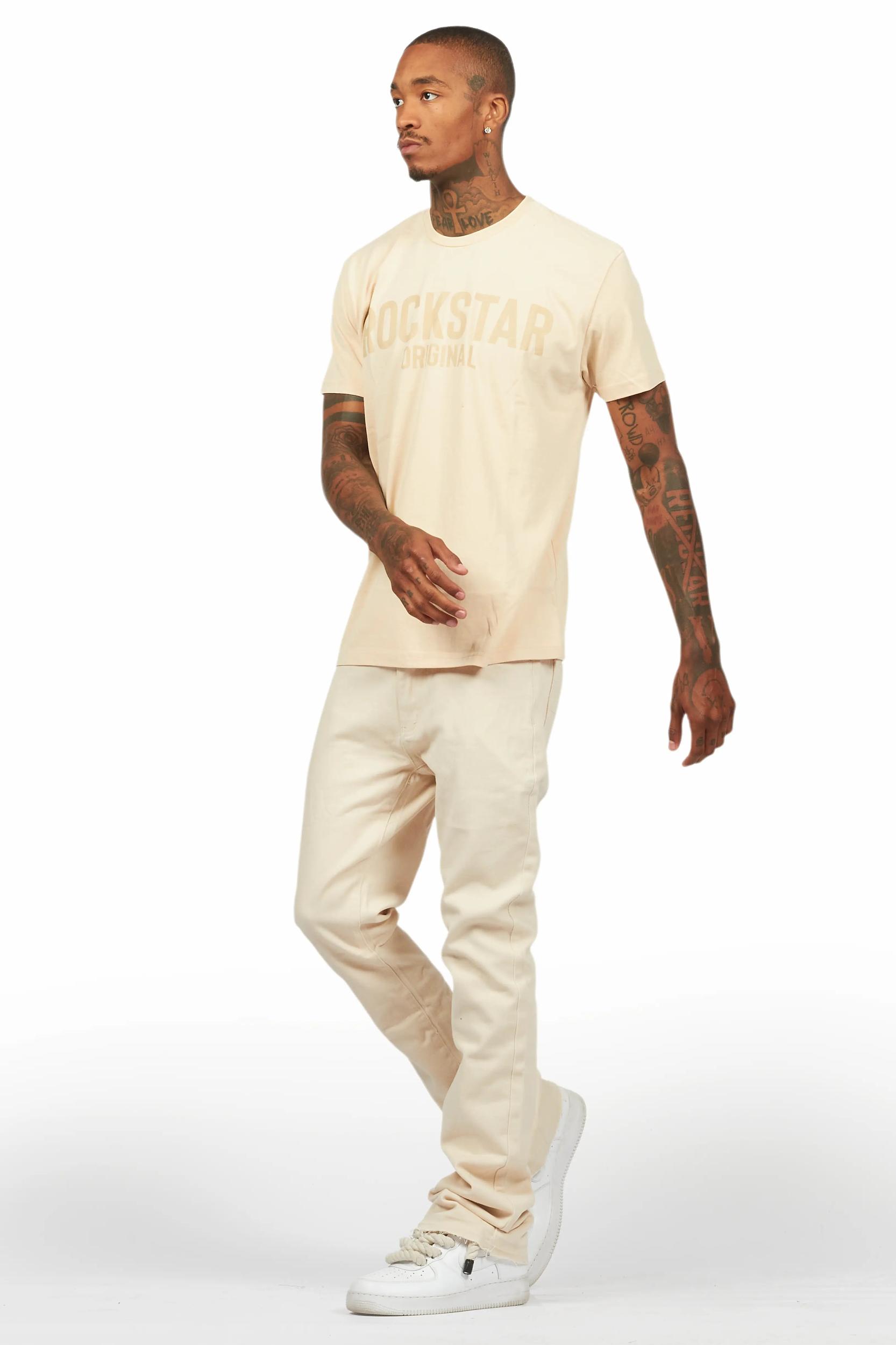 Sana Sand/Beige T-Shirt/Dag Stacked Flare Jean Set Male Product Image