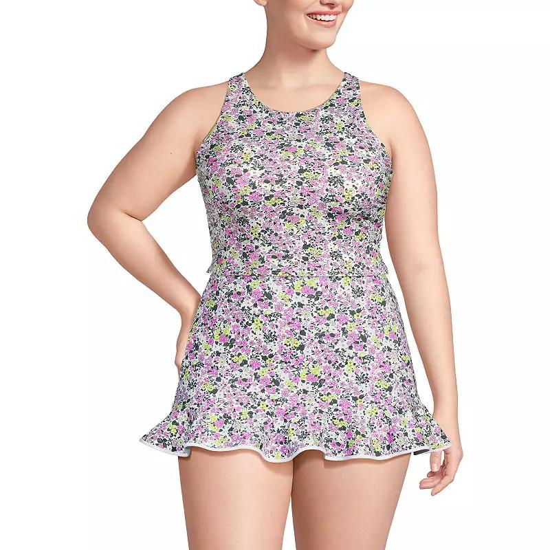 Plus Size Lands' End High Neck Racerback Tankini Swim Top, Women's, Size: 20 W, Black White Dots Product Image