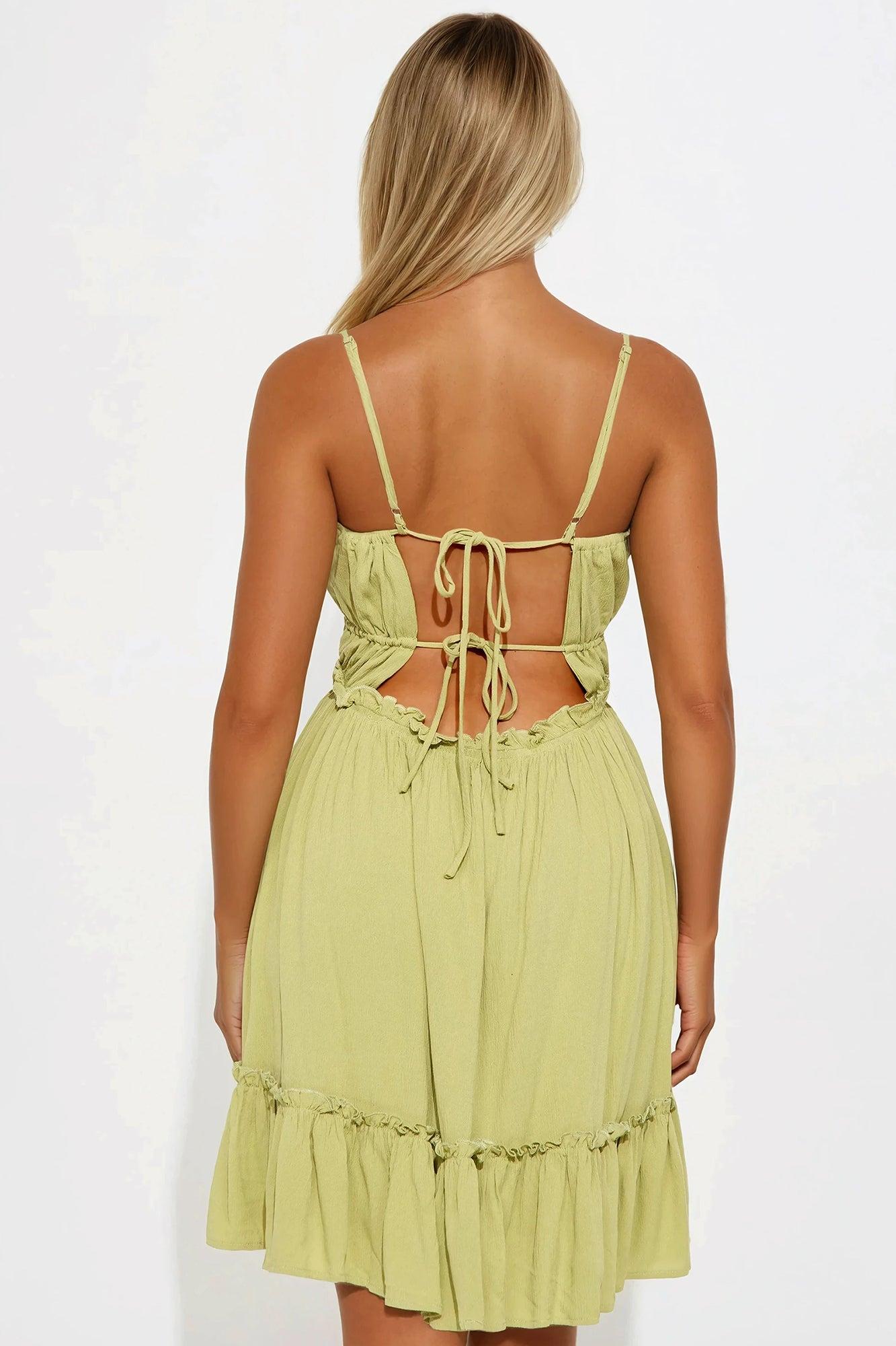 Serena Backless Mini Dress - Chartreuse Product Image