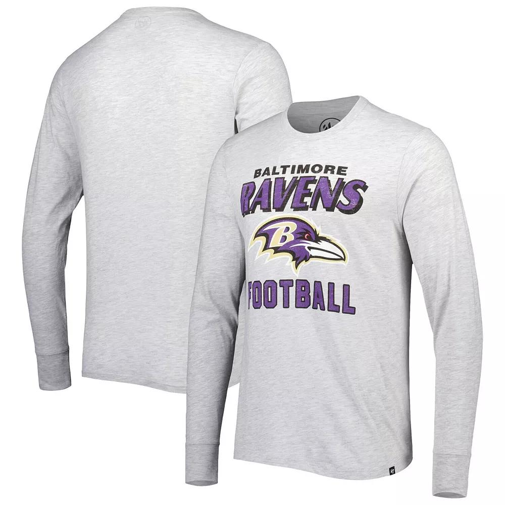 Men's '47 Heathered Gray Baltimore Ravens Dozer Franklin Long Sleeve T-Shirt,  Product Image