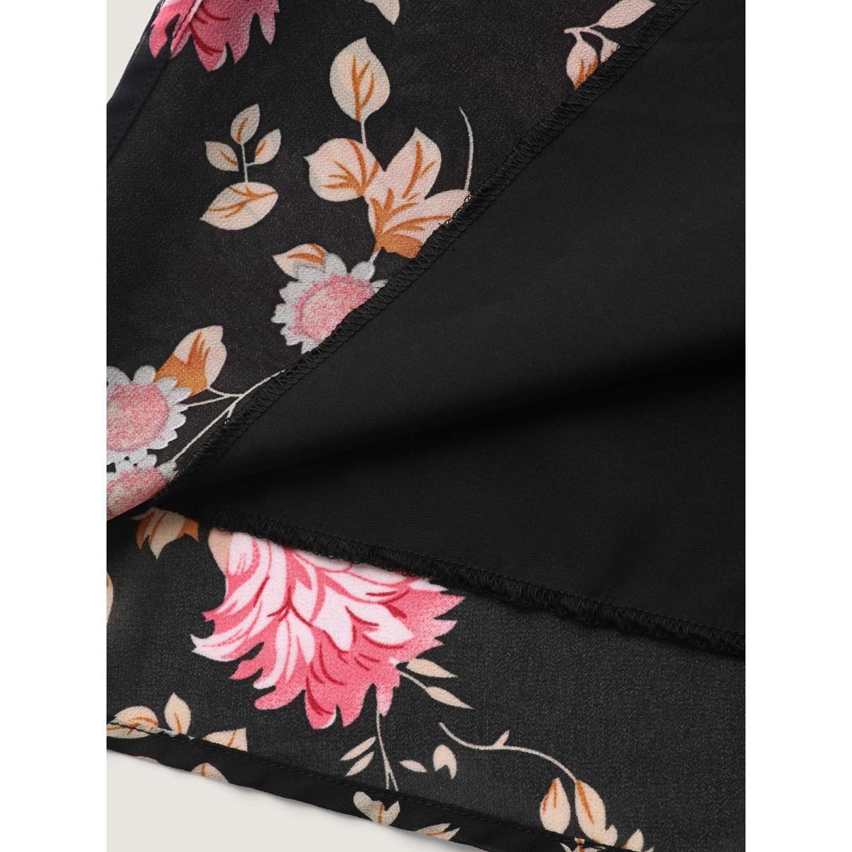 Plus Size Sweet Floral Shirred Waist Cinched Midi Dress Black Women Romantic V-neck Short sleeve Curvy BloomChic 14-16/1X Product Image