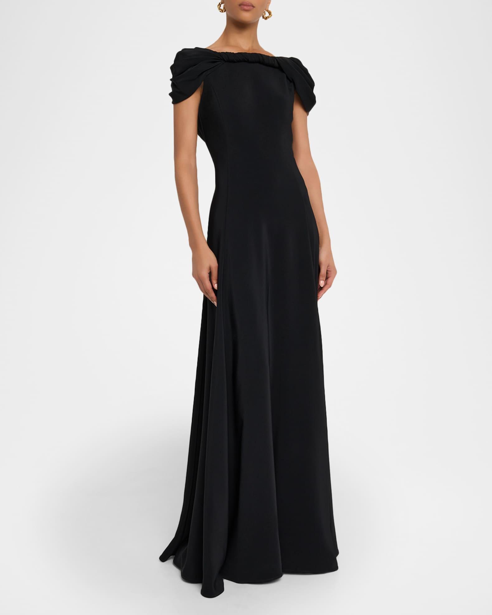 Draped Cap-Sleeve Stretch Cady Gown Product Image