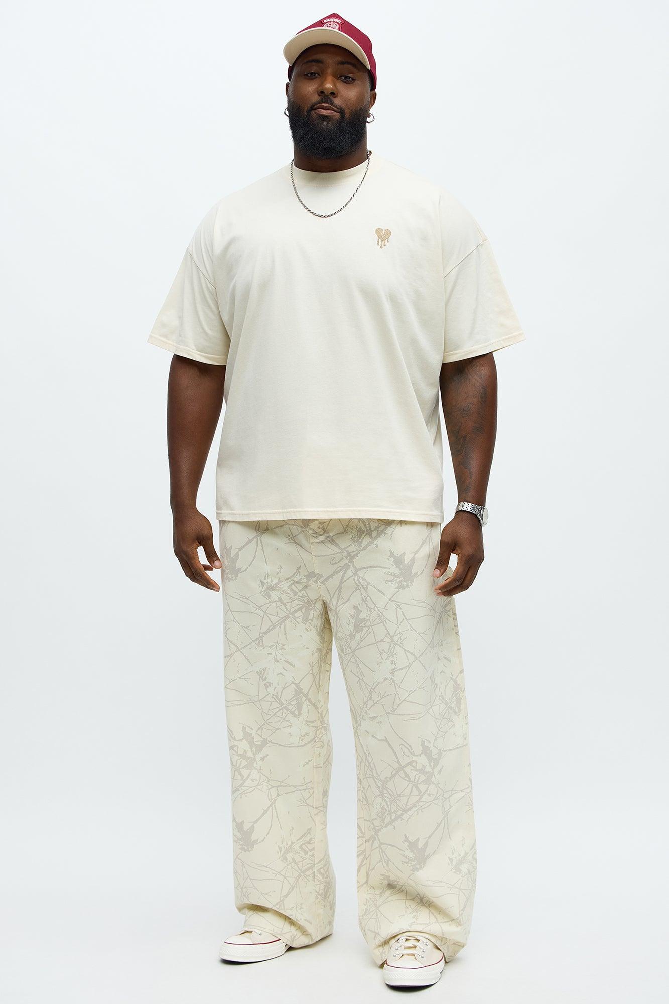 Oversized Mini Embroidery Heavy Weight Boxy tee - Cream Male Product Image