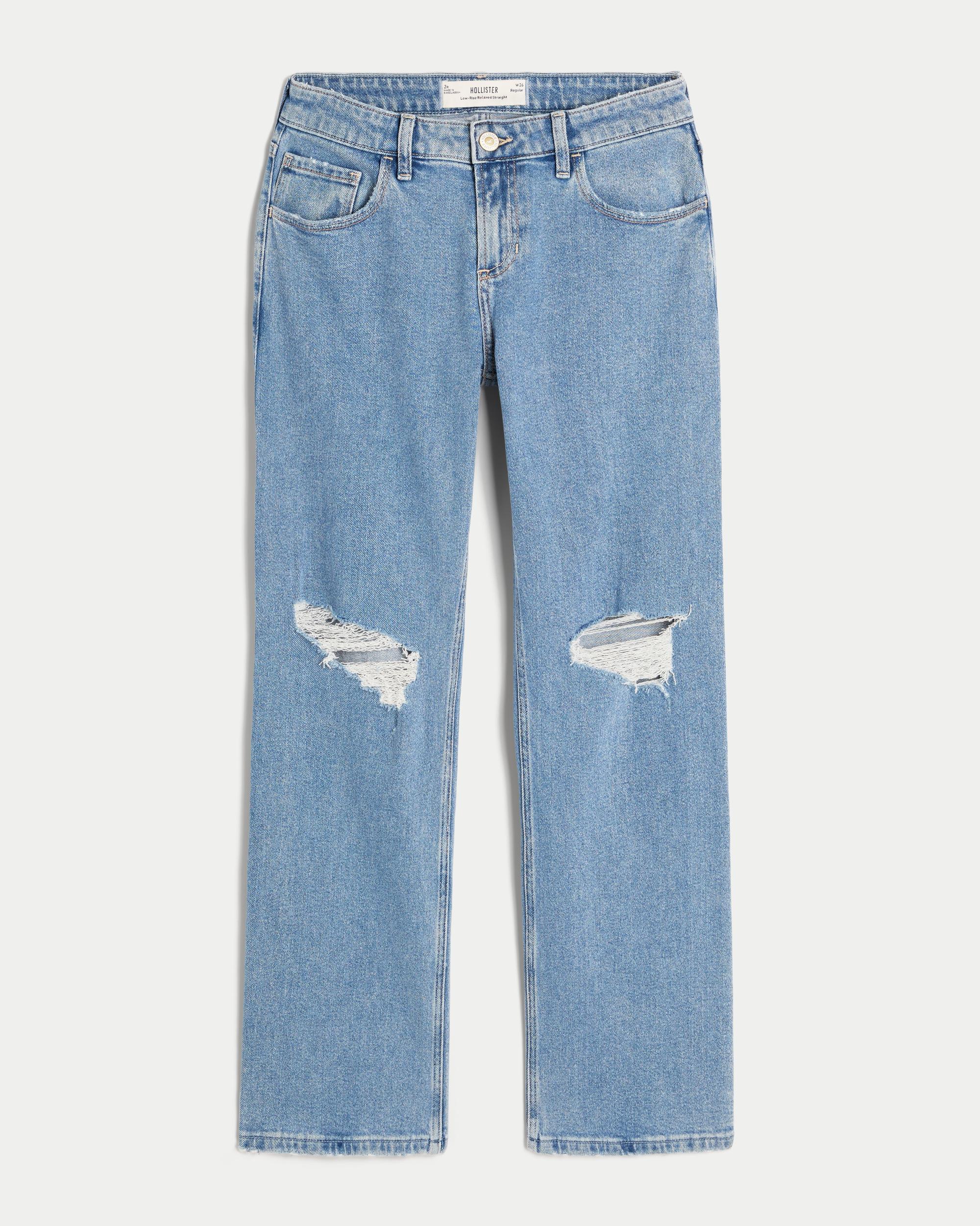 Low-Rise Ripped Medium Wash Relaxed Straight Jeans Product Image