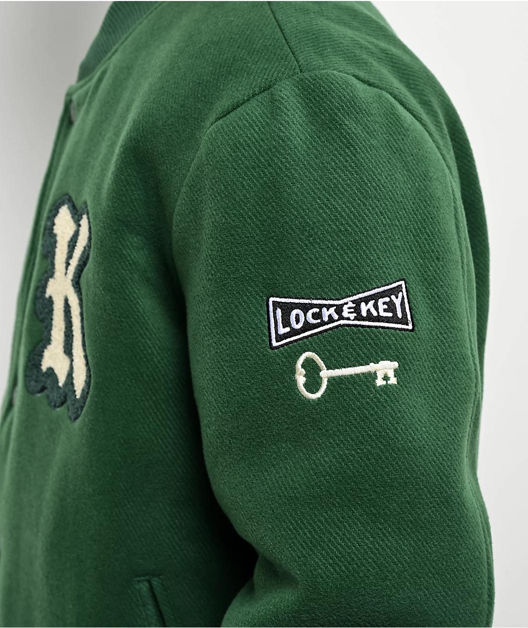 Key Street Parts & Service Green Varsity Jacket Product Image