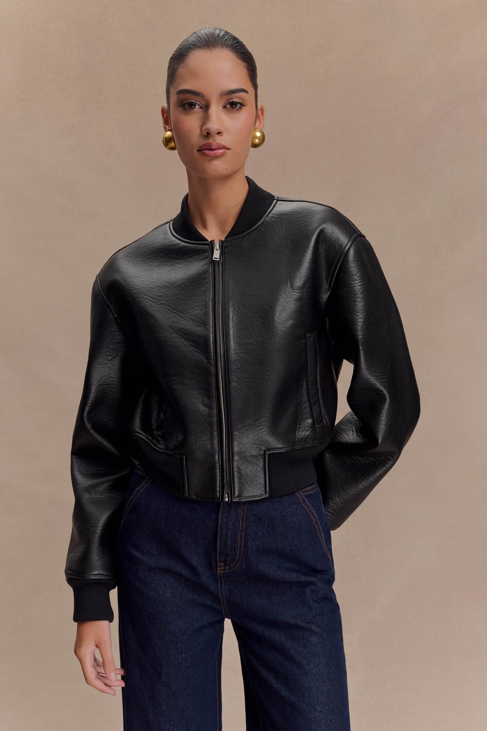 Codi Faux Leather Bomber Jacket - Black Product Image