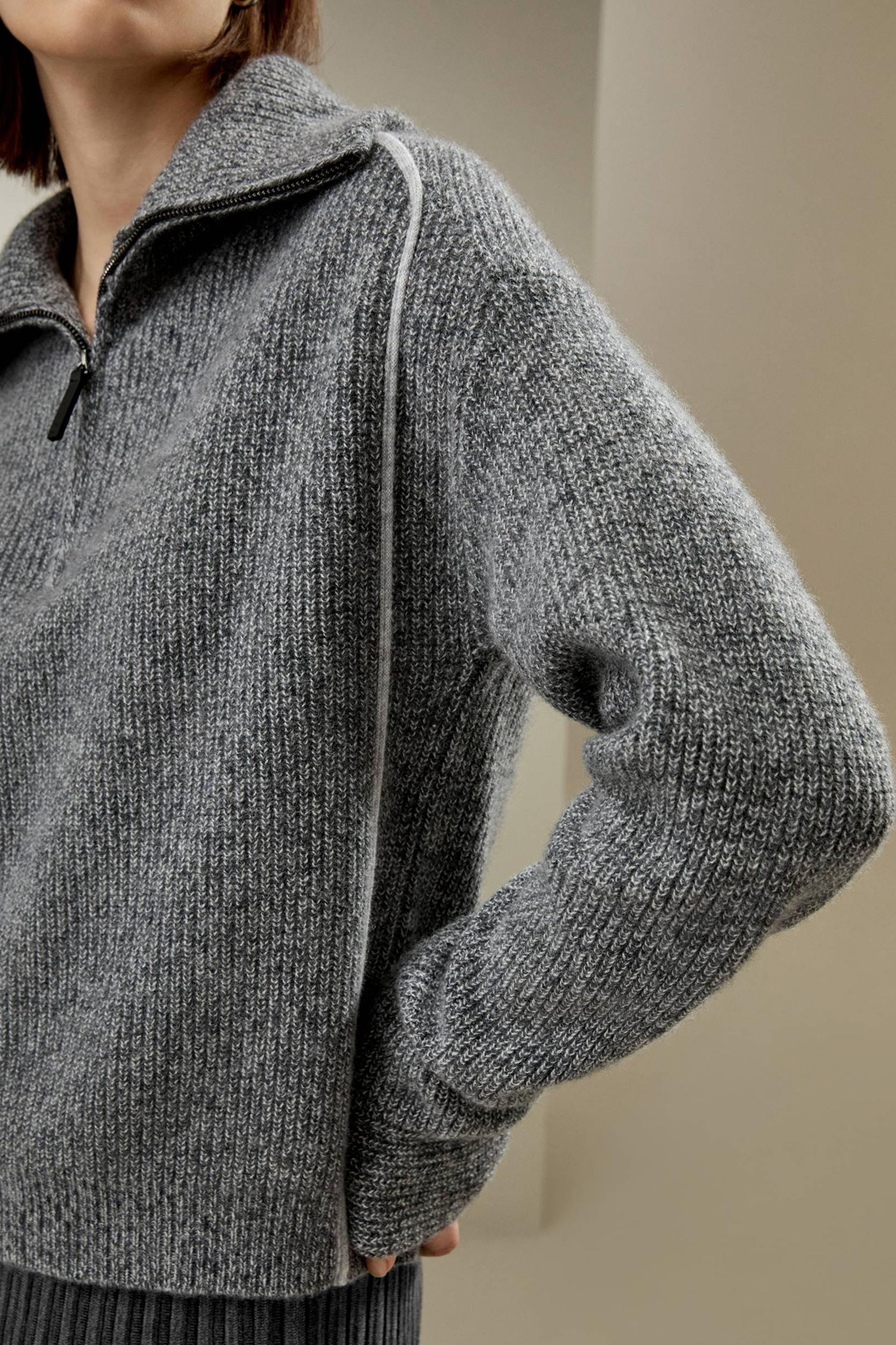Cashmere Half Zip-Up Ribbed Sweater Product Image