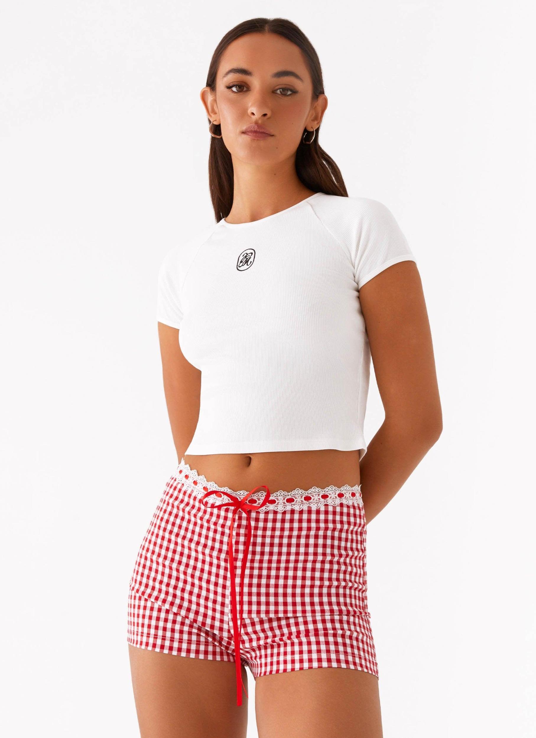 Devon Micro Shorts - Red Gingham Product Image