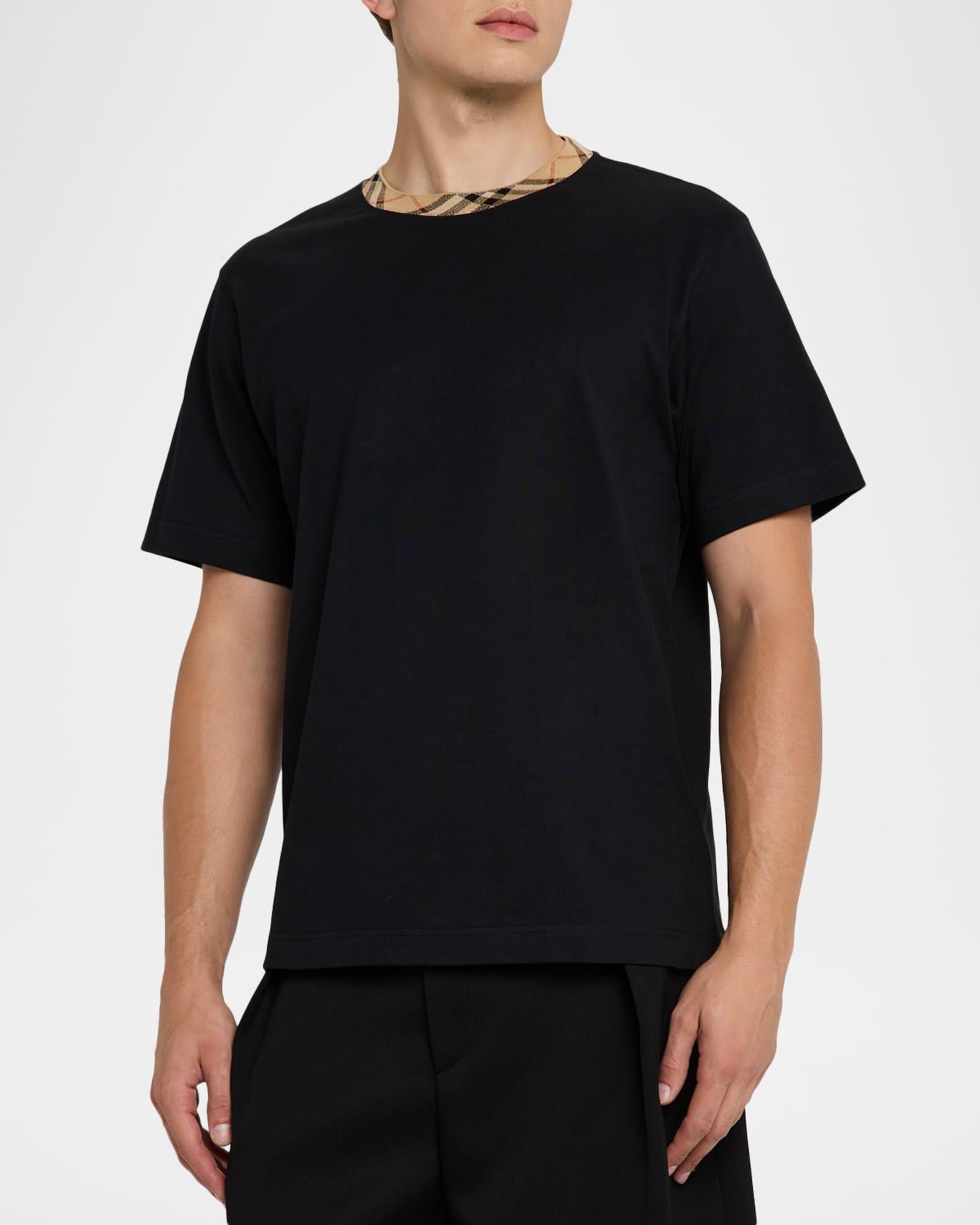 Men's Cotton Check-Trim Crewneck T-Shirt Product Image