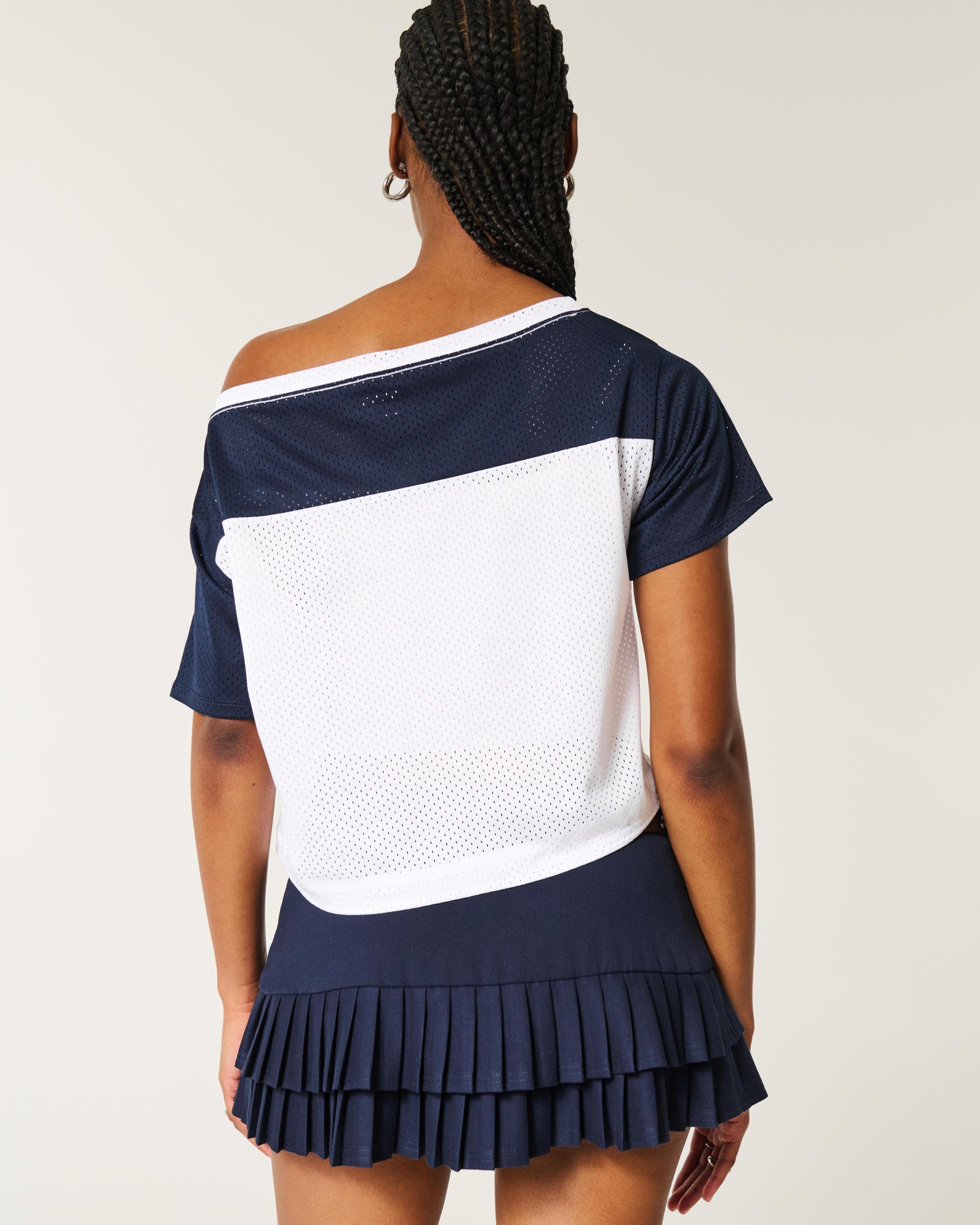 Oversized Off-the-Shoulder Varsity Graphic Jersey Product Image