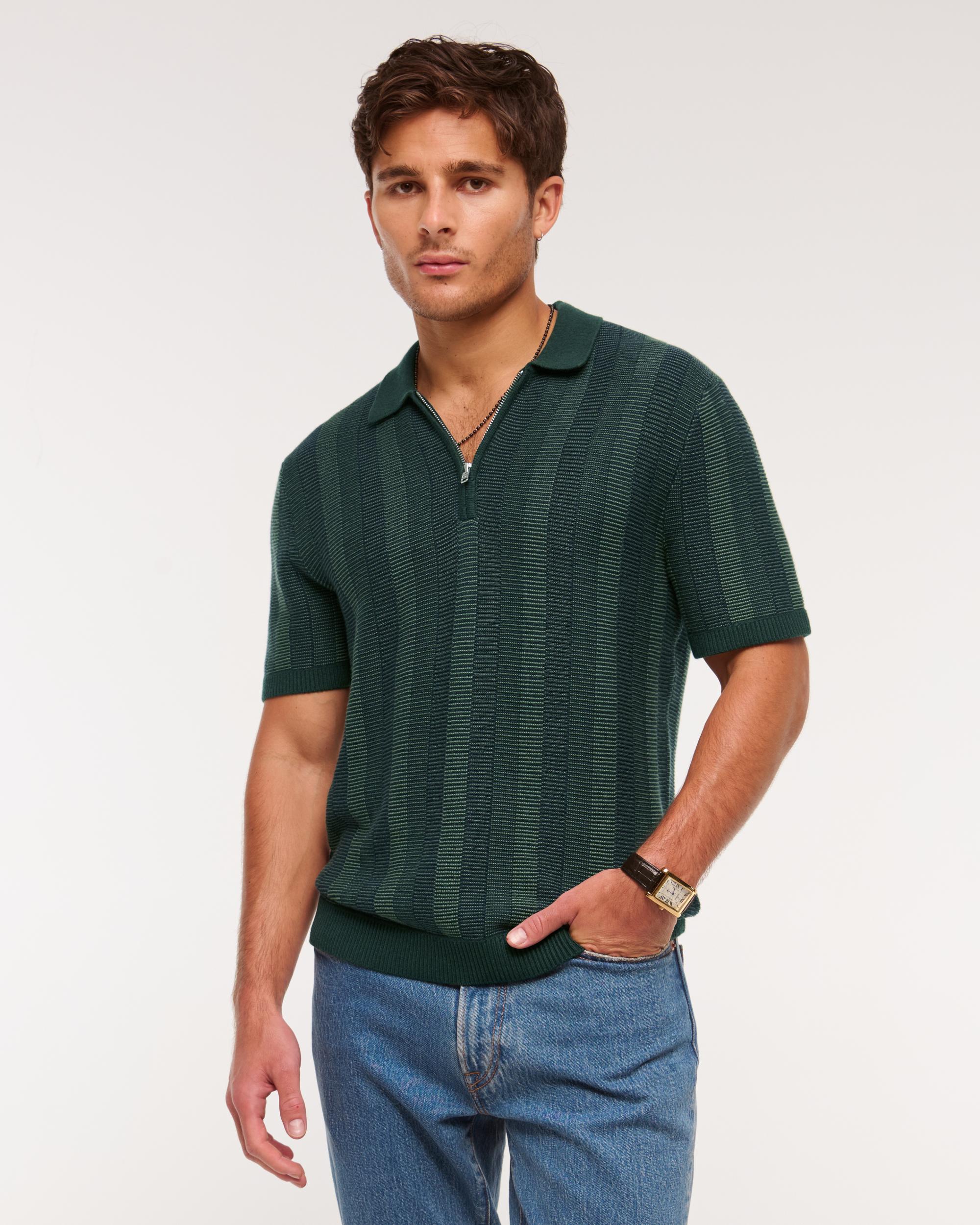 Contrast Textural Zip Sweater Polo Product Image