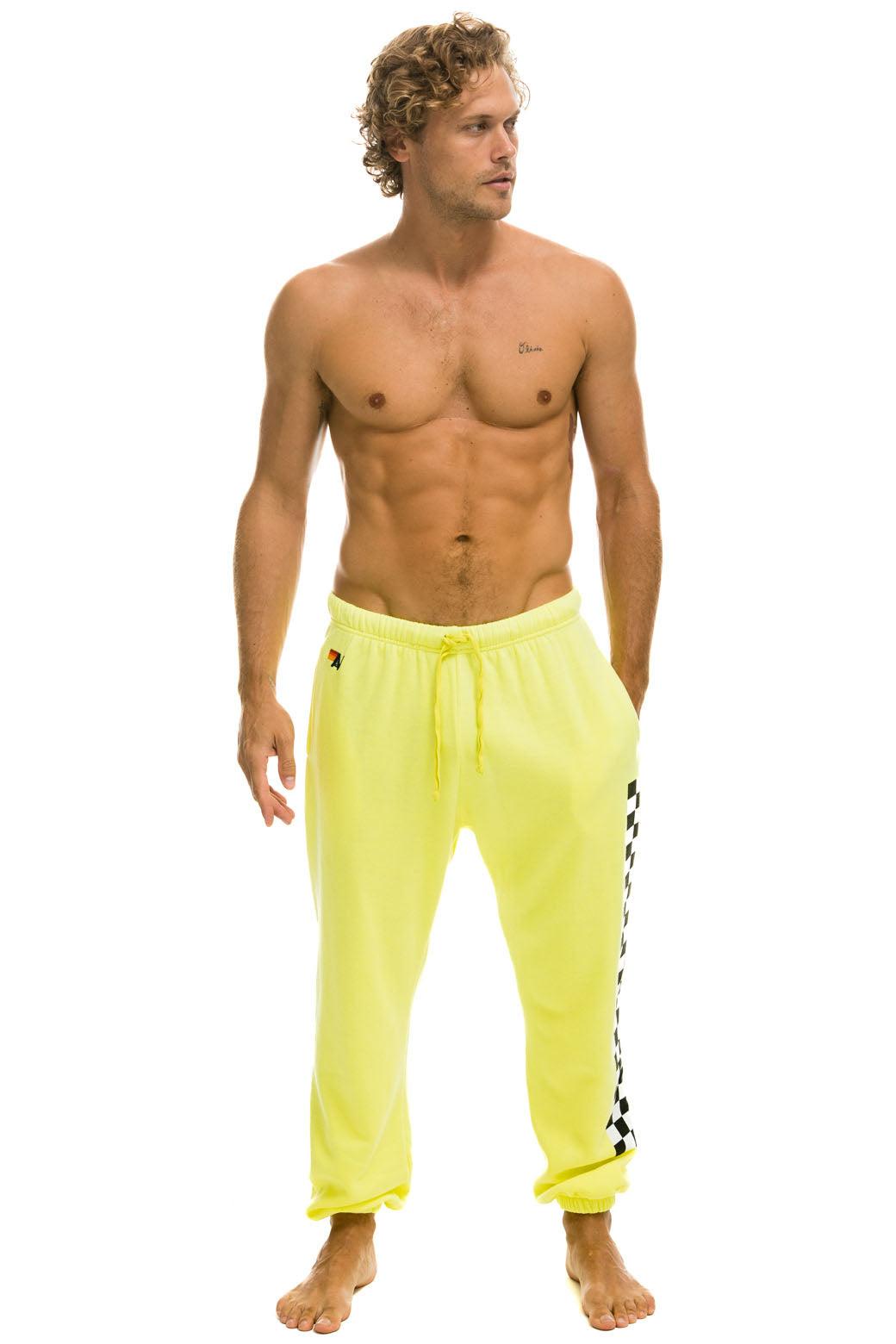 CHECK LEG SWEATPANTS - NEON YELLOW Male Product Image