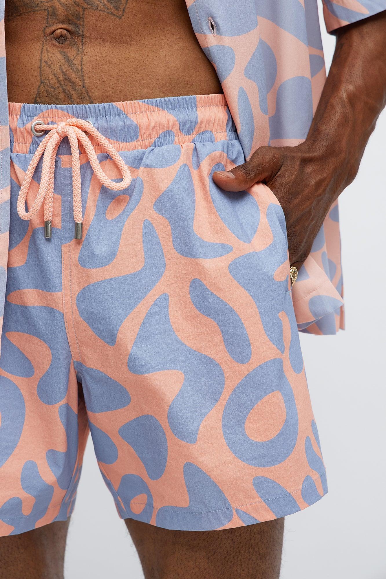 Chateau Abstract Printed Swim Mid Trunk - Pink/combo Male Product Image