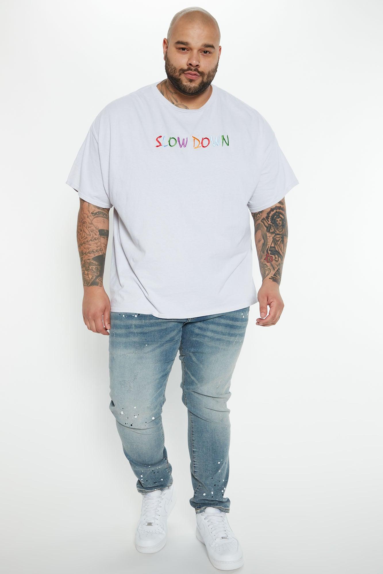 Ripped And Bleach Splatter Slim Jeans - Light Blue Wash Product Image