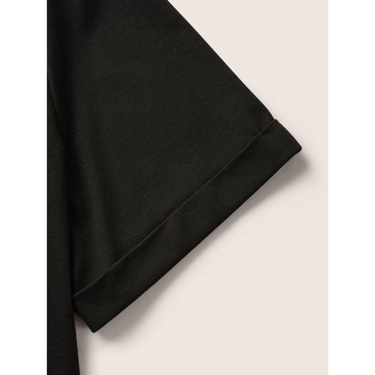 Plus Size Star Embroidered Patch Round Neck T-shirt Black Women Casual Contrast Star and moon Round Neck Everyday T-shirts BloomChic 18-20/2X Product Image