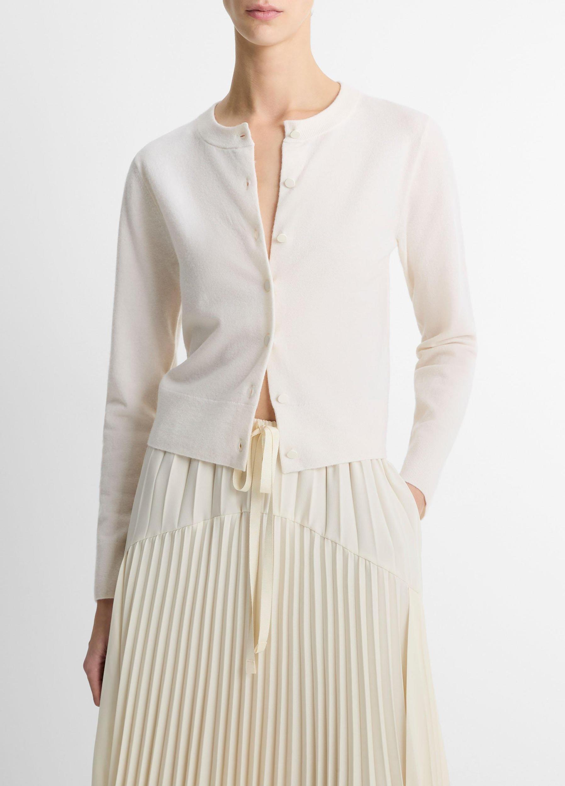 Wool & Cashmere-Blend Tipped Half-Moon Cardigan Product Image