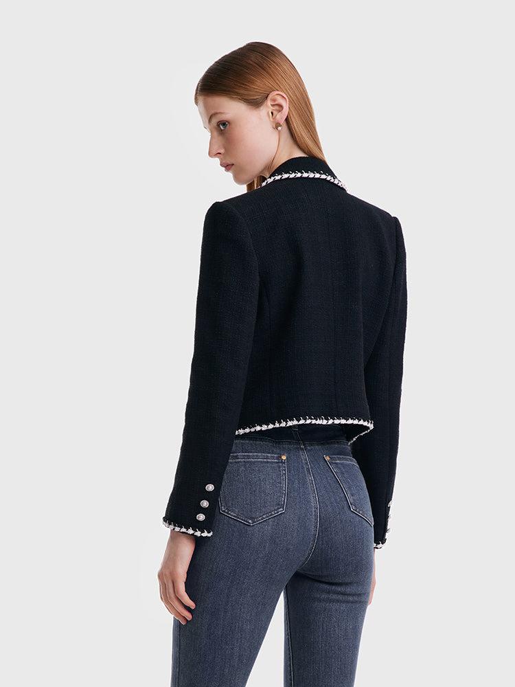 Tweed Contrast Trim Women Crop Jacket Product Image