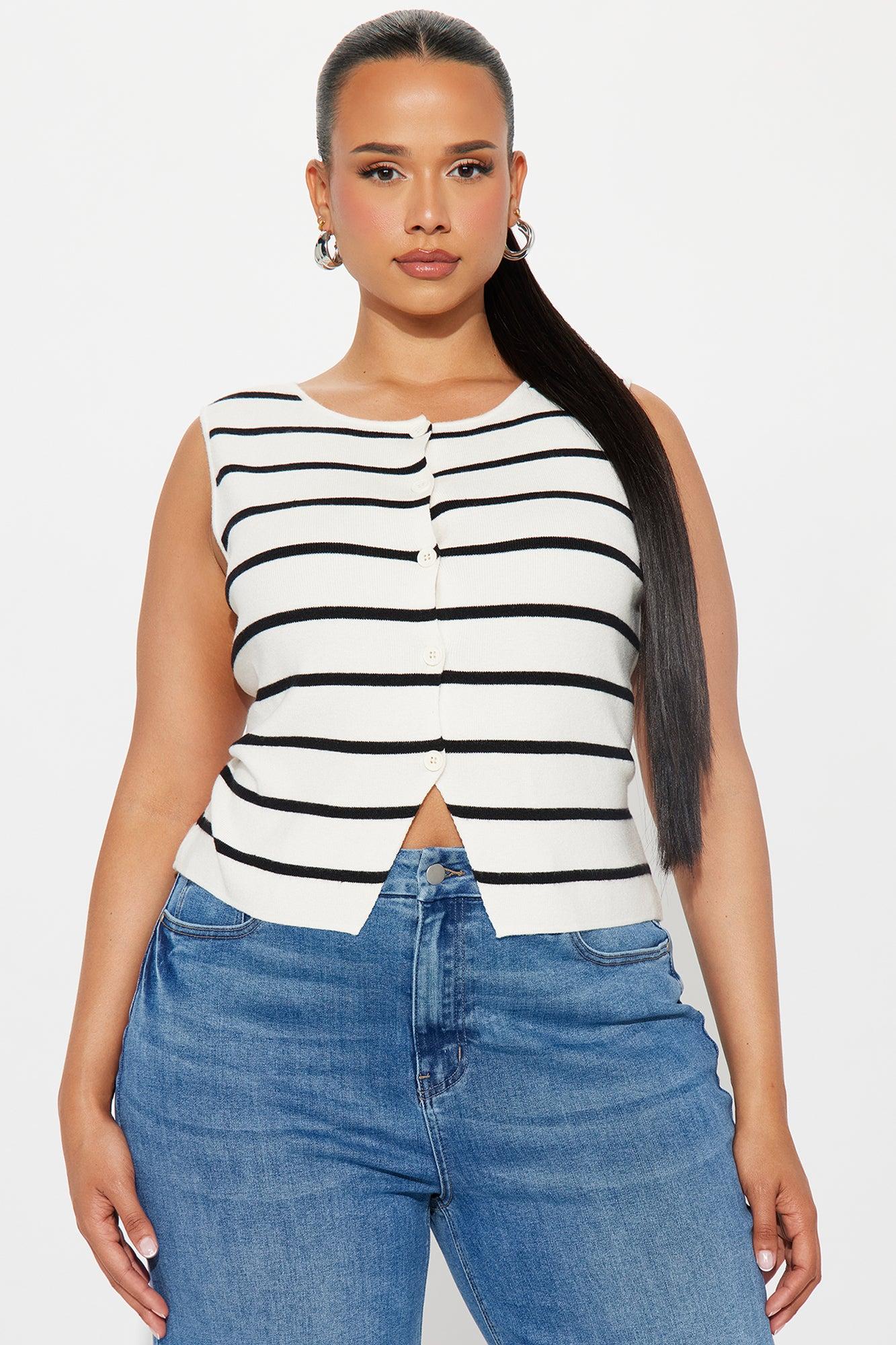 Karson Striped Sweater Vest - White/Black Product Image