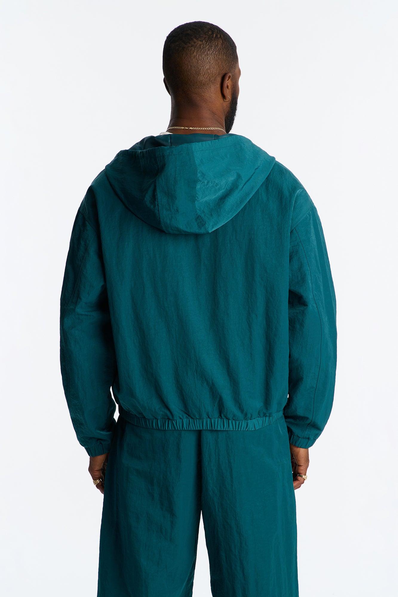 Cropped Hooded Tech Jacket - Teal Male Product Image