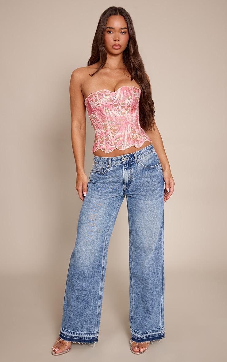 Pink Textured Sheer Floral Lace Corset Product Image