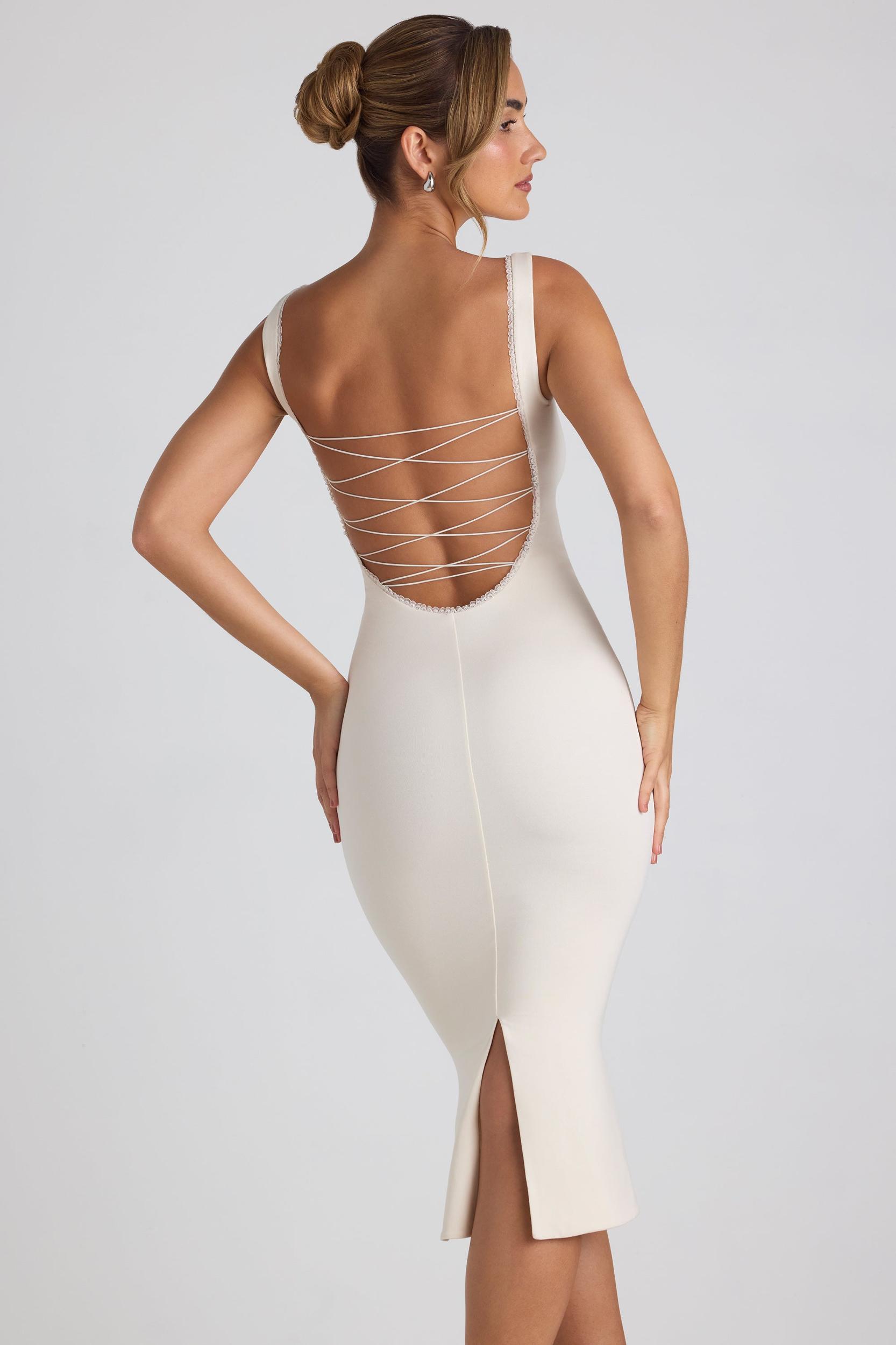 Modal Lace-Trim Midaxi Dress in Ivory Product Image