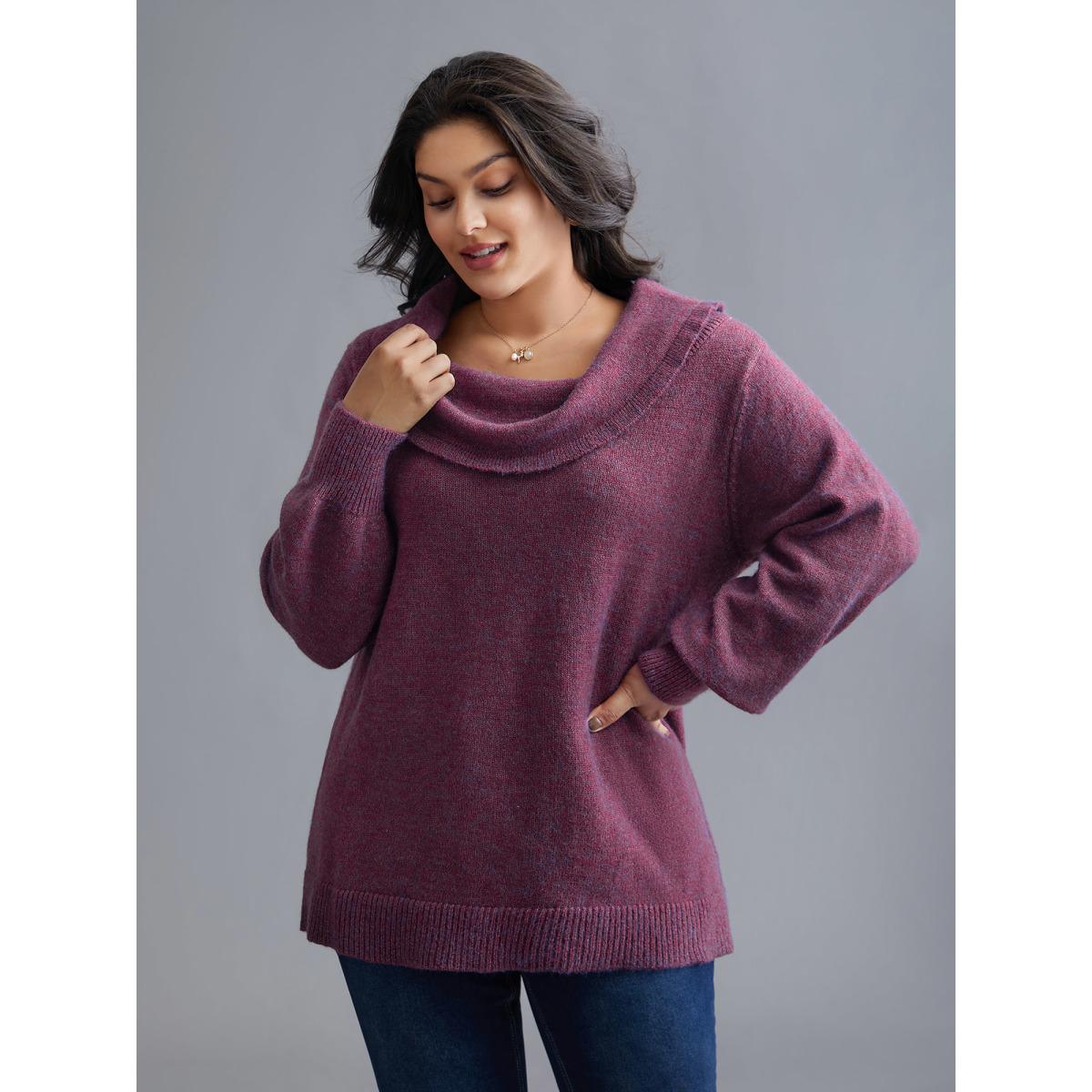 Plus Size Off-Shoulder Textured Long Sleeve Pullover RedViolet Women Leisure Loose Long Sleeve Turtleneck Casual Pullovers BloomChic 22-24/3X Product Image