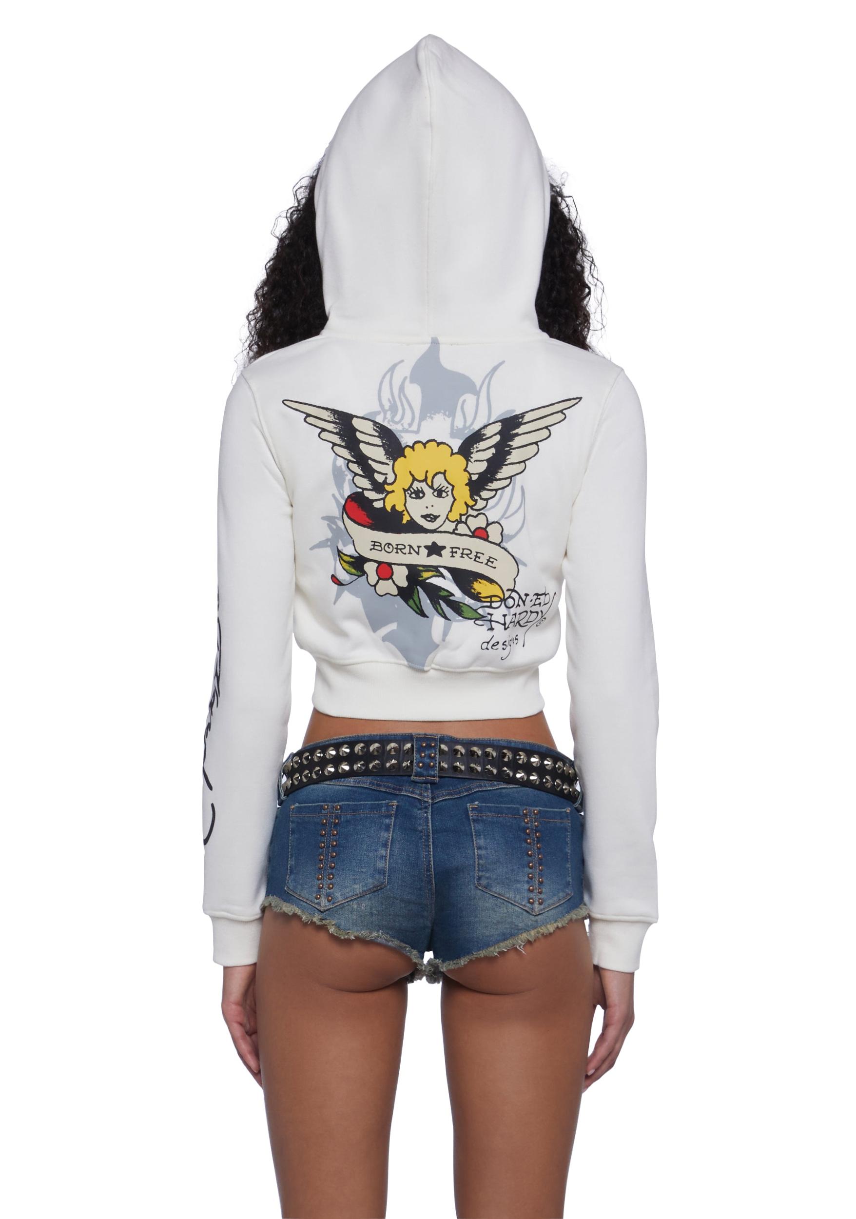 Ed Hardy Sared Heart Crop Hoodie - Off White Product Image