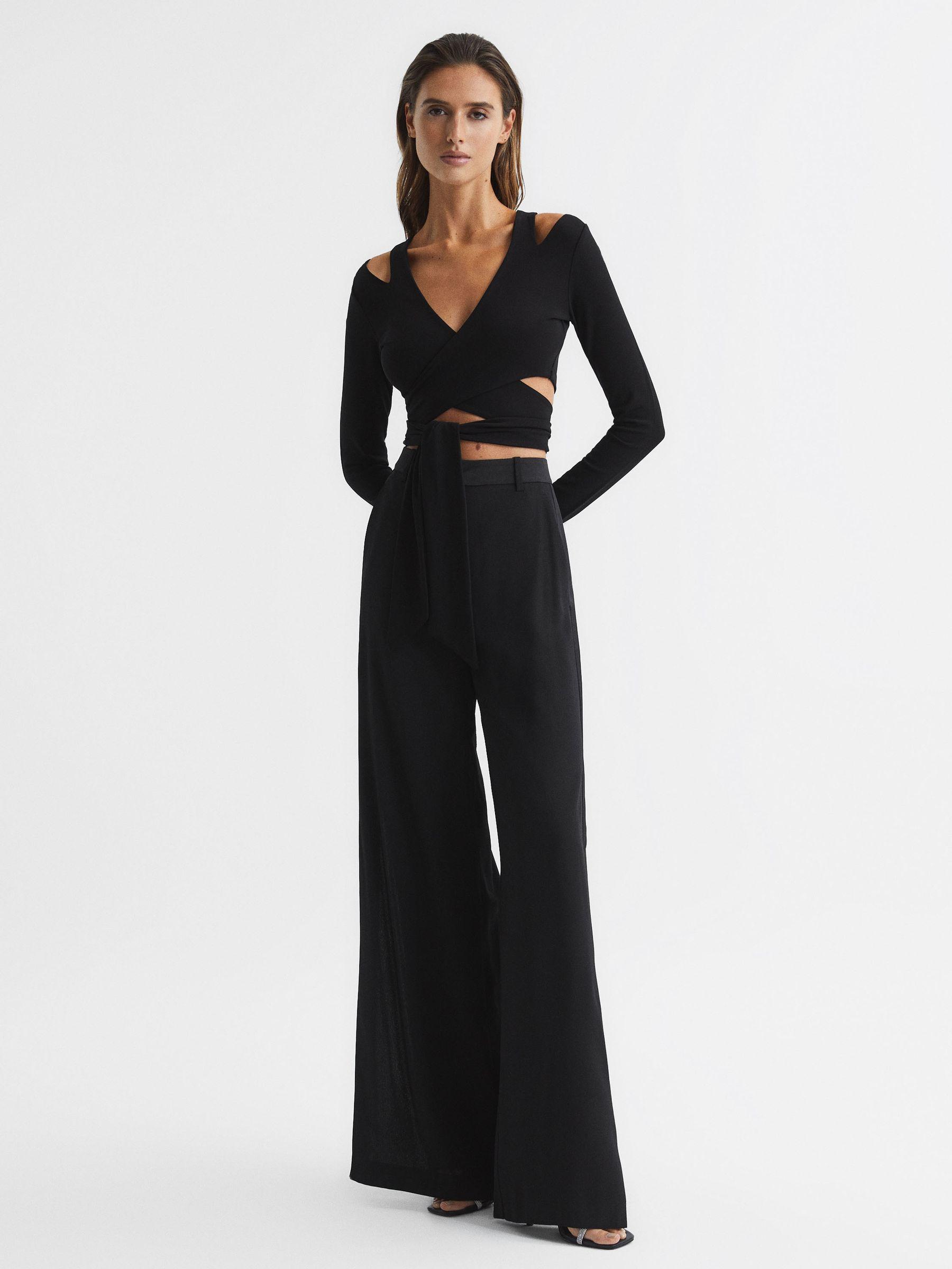 Tie-Front Crop Top in Black Product Image