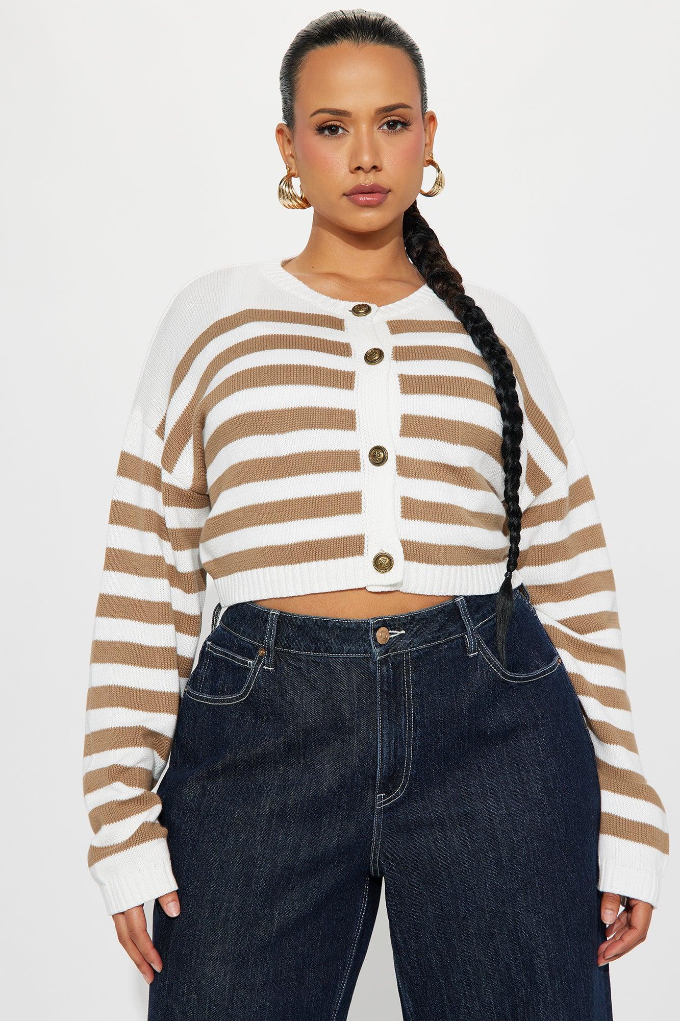 She's Classy Striped Cardigan - Taupe/combo Female Product Image