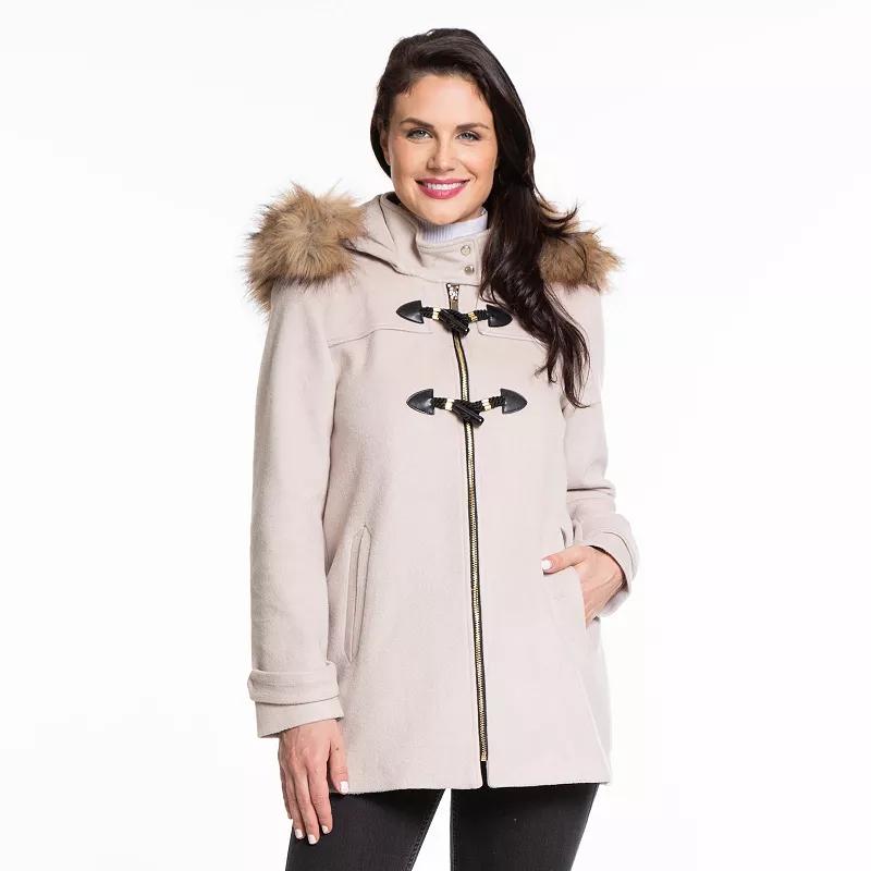 Womens Nine West Faux-Trim Hood Wool-Blend Toggle Coat Product Image