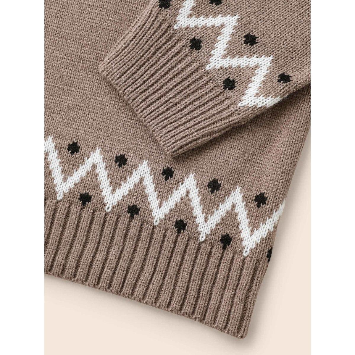 Plus Size Round Neck Geometric Drop Shoulder Cardigan Beige Women Casual Loose Long Sleeve Round Neck Everyday Pullovers BloomChic 10/M Product Image